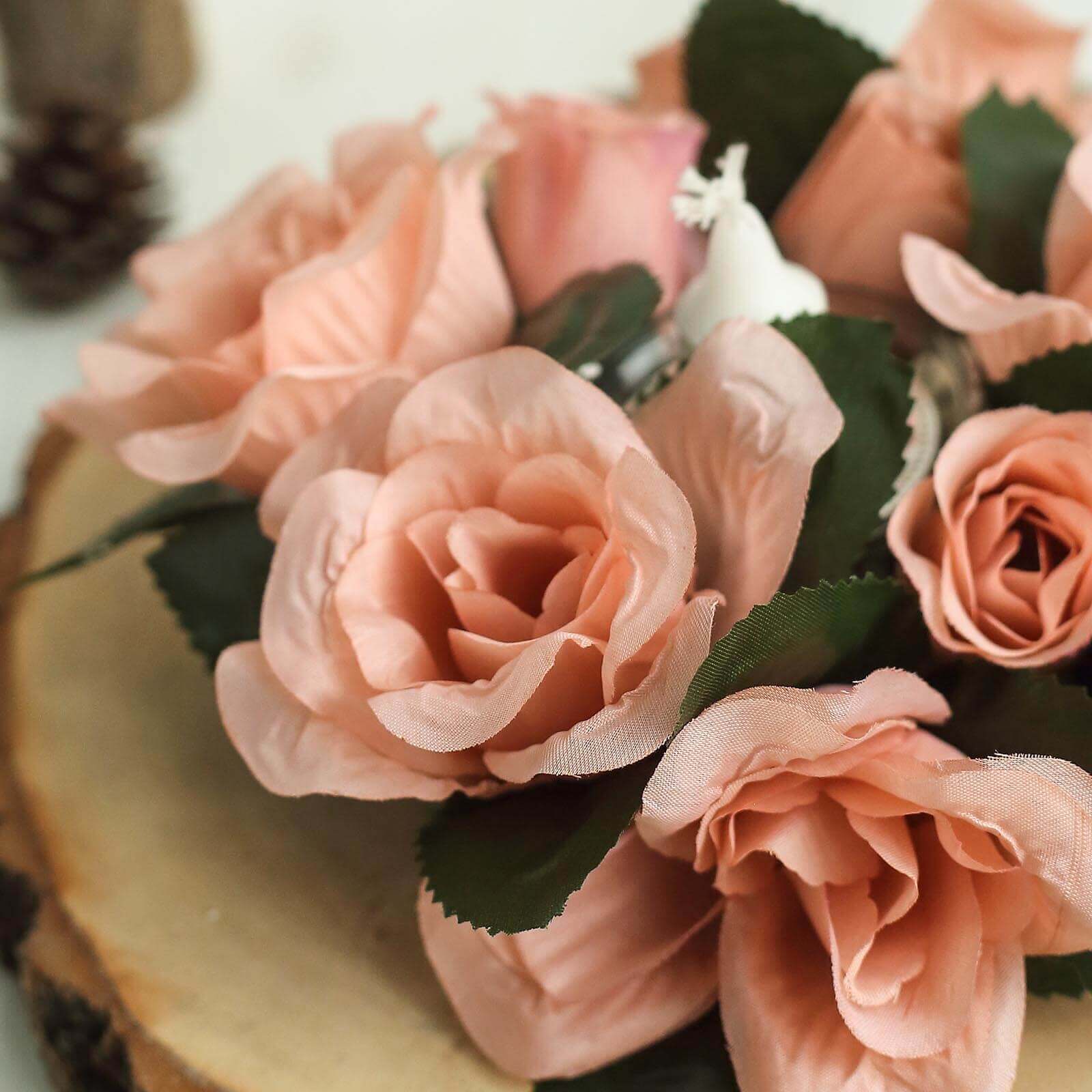 4 Pack 3" Dusty Rose Artificial Silk Rose Flower Candle Ring Wreaths
