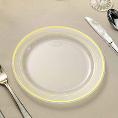 10-Pack Plastic Dessert Plates Clear with Très Chic Gold Rim - Disposable Plates for Parties 8"