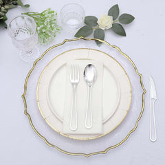 24-Pack Plastic Utensil Set with Modern Hollow Handle Design Silver - Disposable Silverware 7"
