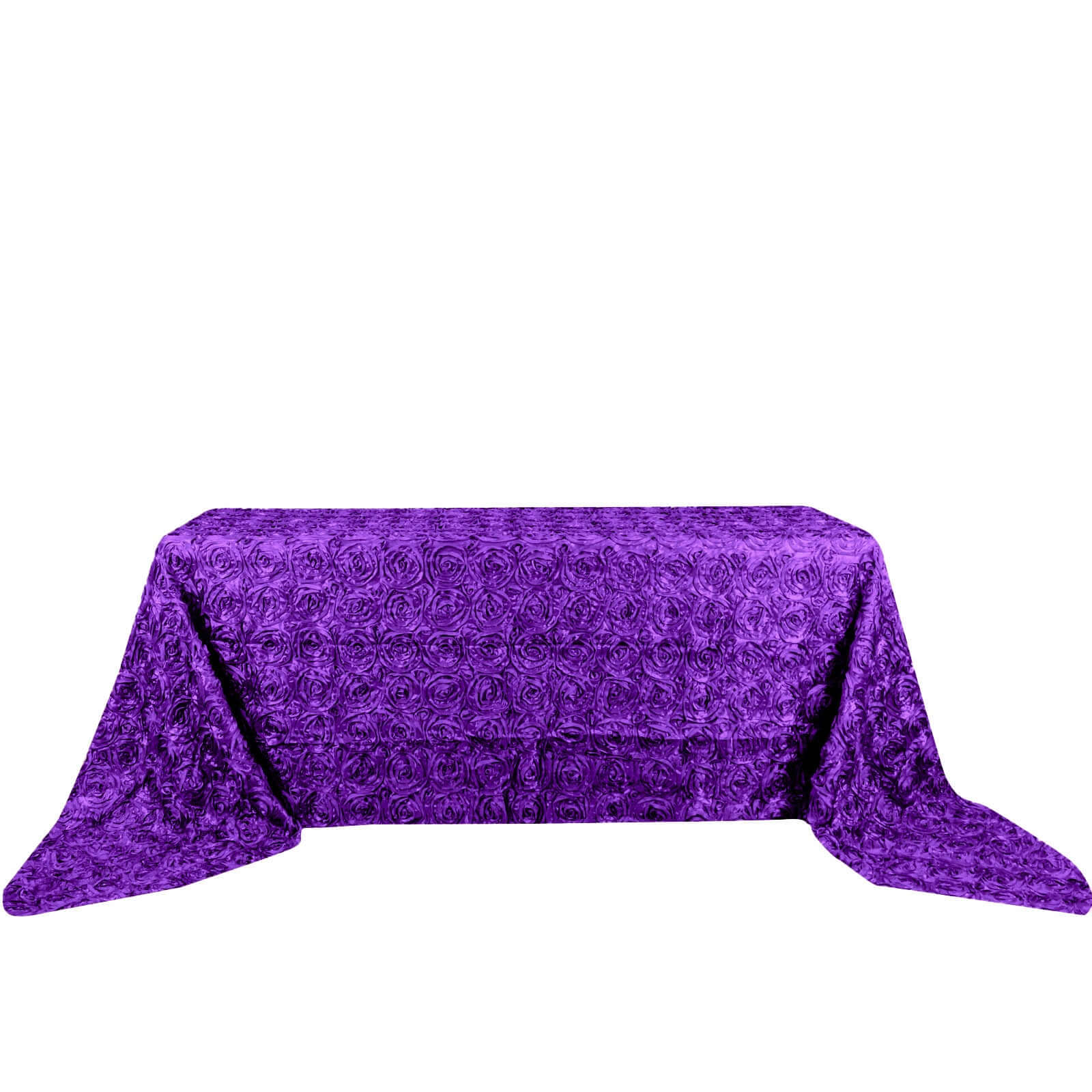 Satin 90"x156" Rectangle Tablecloth Purple - Grandiose 3D Rosette Table Cover with Seamless Finish