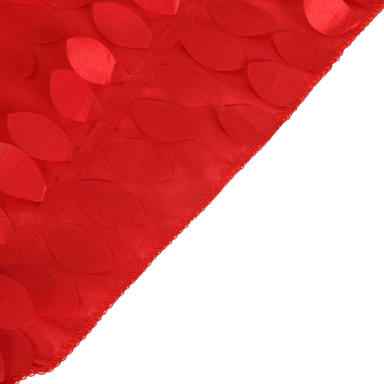 120" Red 3D Leaf Petal Taffeta Fabric Seamless Round Tablecloth for 5 Foot Table With Floor-Length Drop