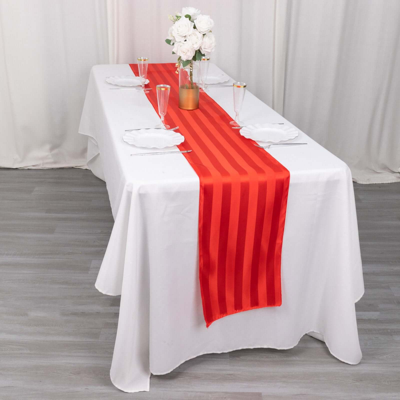 Satin 12"x108" Table Runner Red - Stripe Table Decor