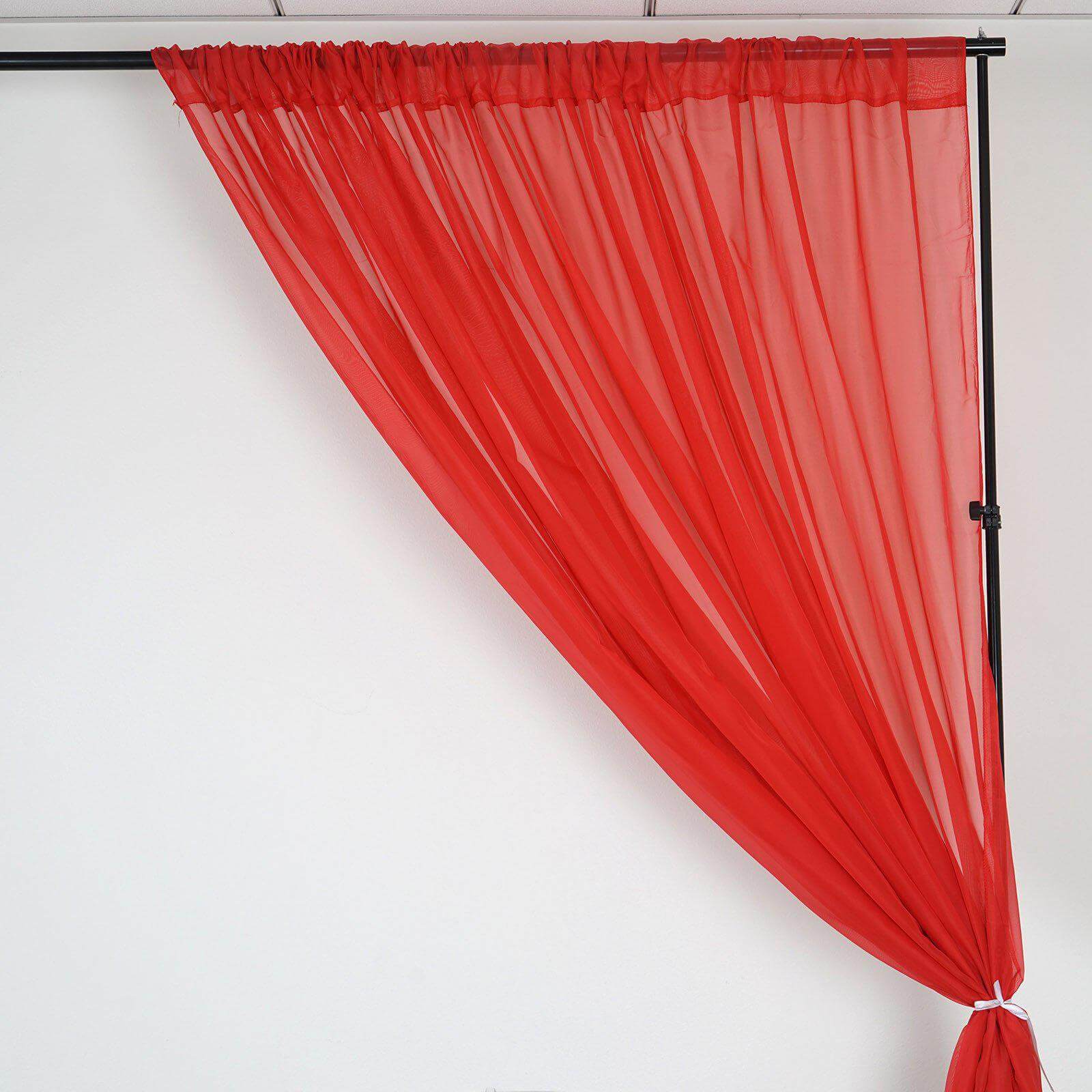 2 Pack Red Sheer Chiffon Event Curtain Drapes, Durable Flame Resistant Premium Organza Backdrop Event Panels With Rod Pockets - 10ftx10ft