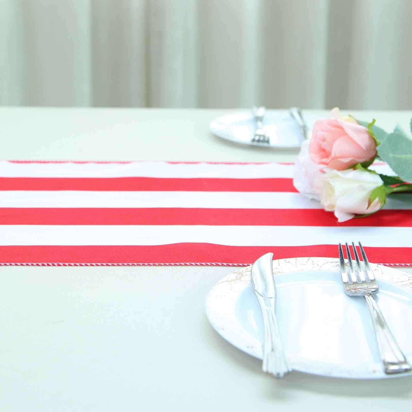 Satin 12"x108" Table Runner Red/White Stripe - Classic Striped Design