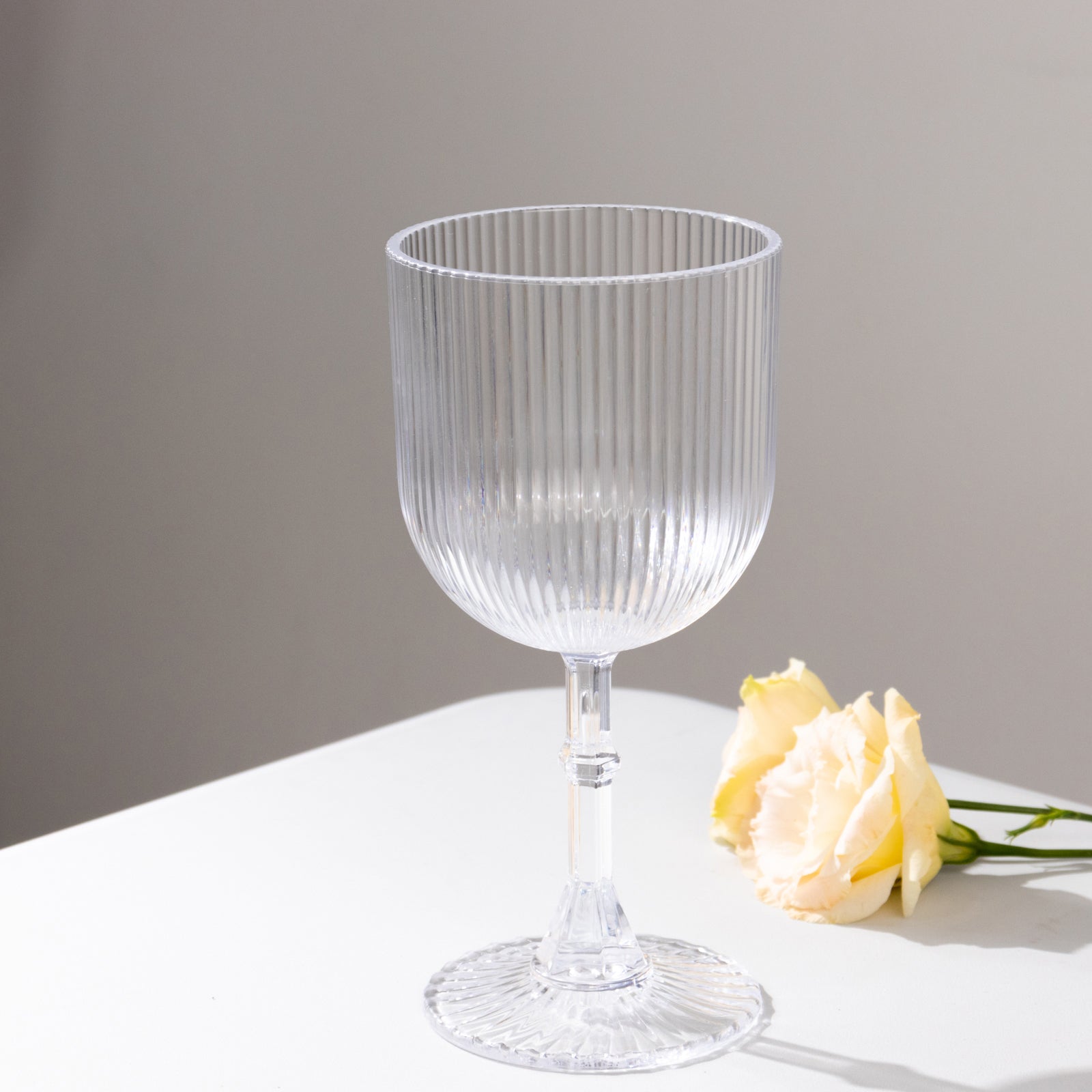 12-Pack Plastic Goblets Clear Vintage Ribbed Pattern - Reusable Shatterproof Glassware 9oz