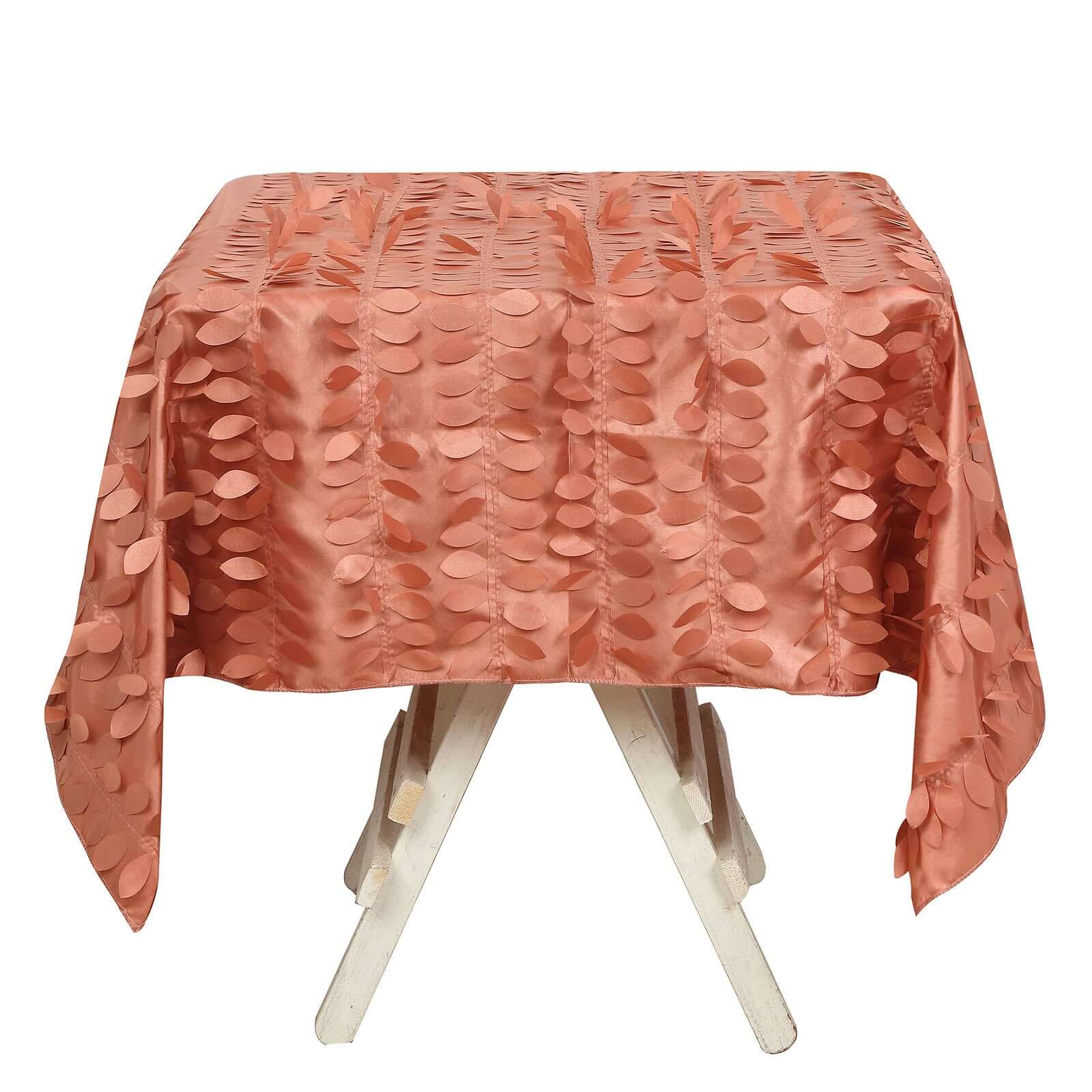Taffeta 54"x54" Square Tablecloth Terracotta (Rust) 3D Leaf Petal Table Cover