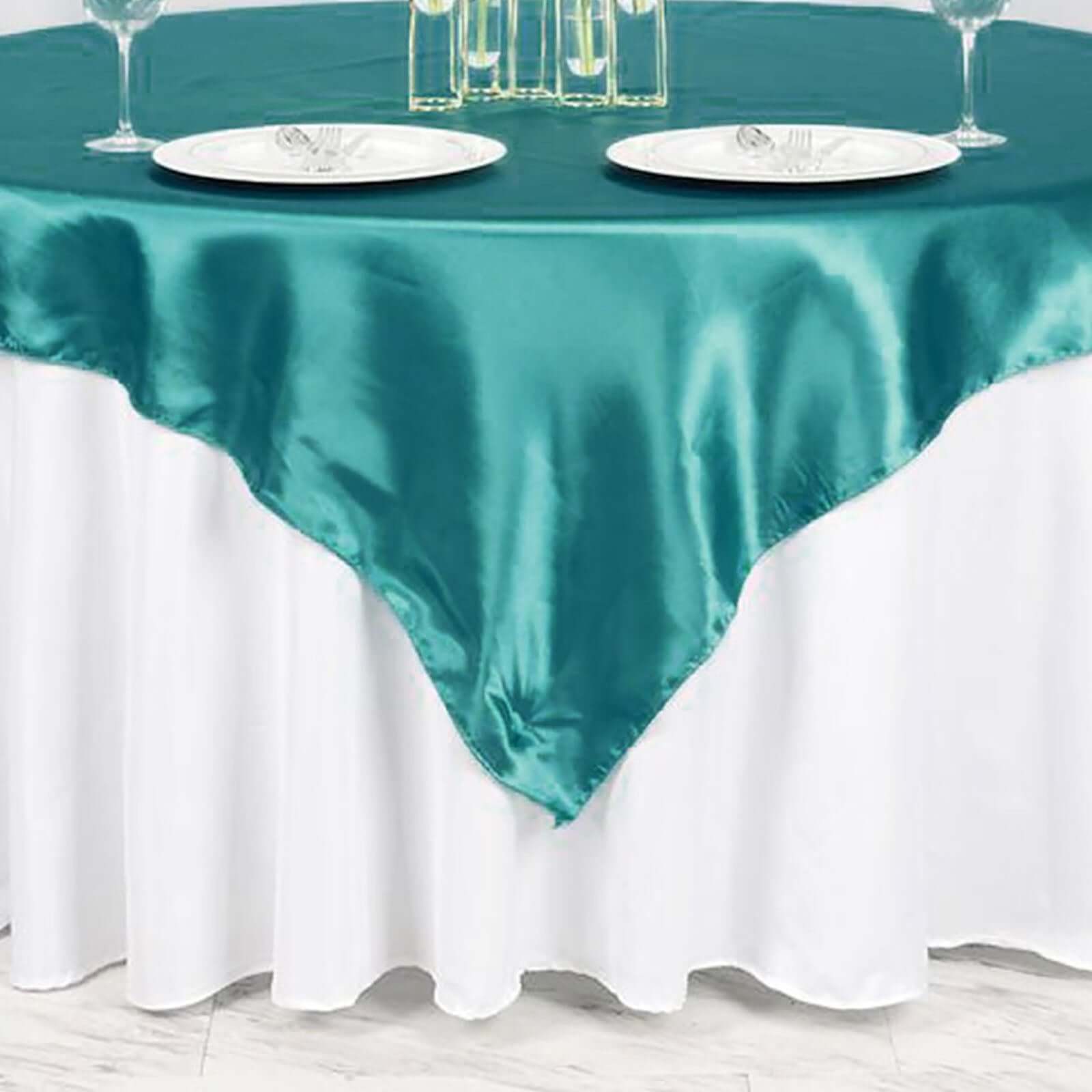 Satin 72"x72" Table Overlay Square Tablecloth Turquoise - Smooth Finish Table Cover