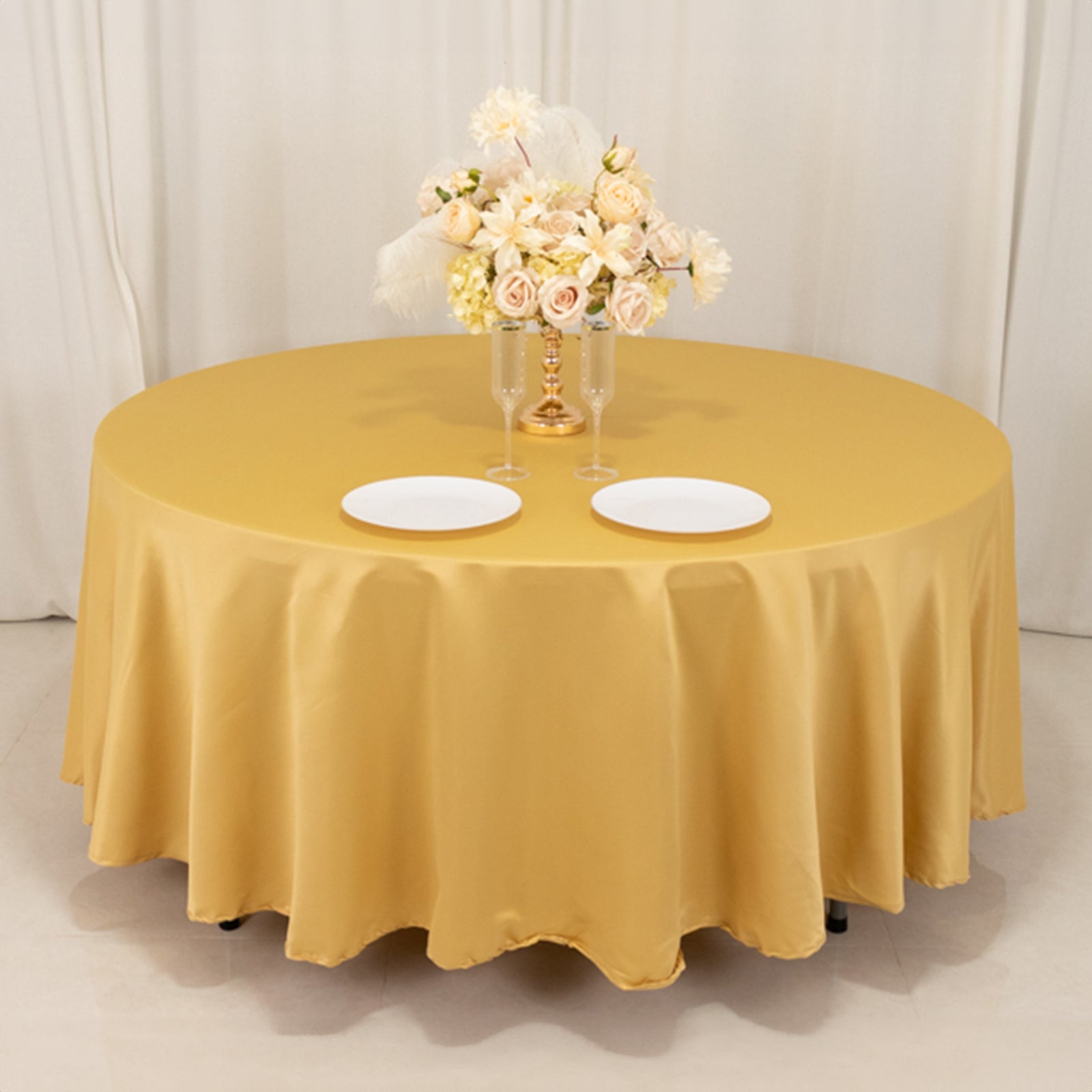 Lamour Satin 108" Round Tablecloth Champagne - Durable & Silk-Like Table Cover