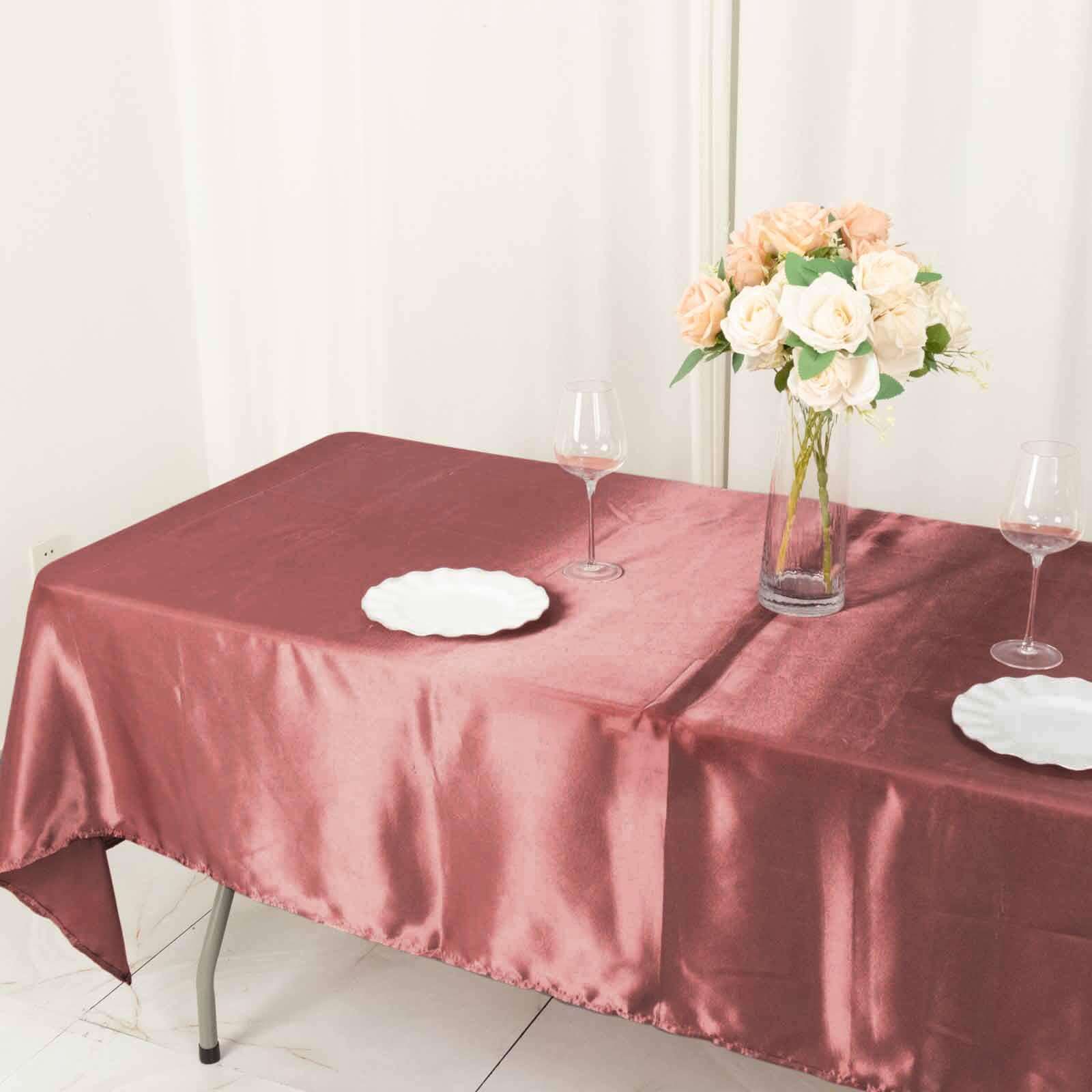 Satin Rectangular 60"x102" Tablecloth Cinnamon Rose - Smooth and Lustrous Table Cover