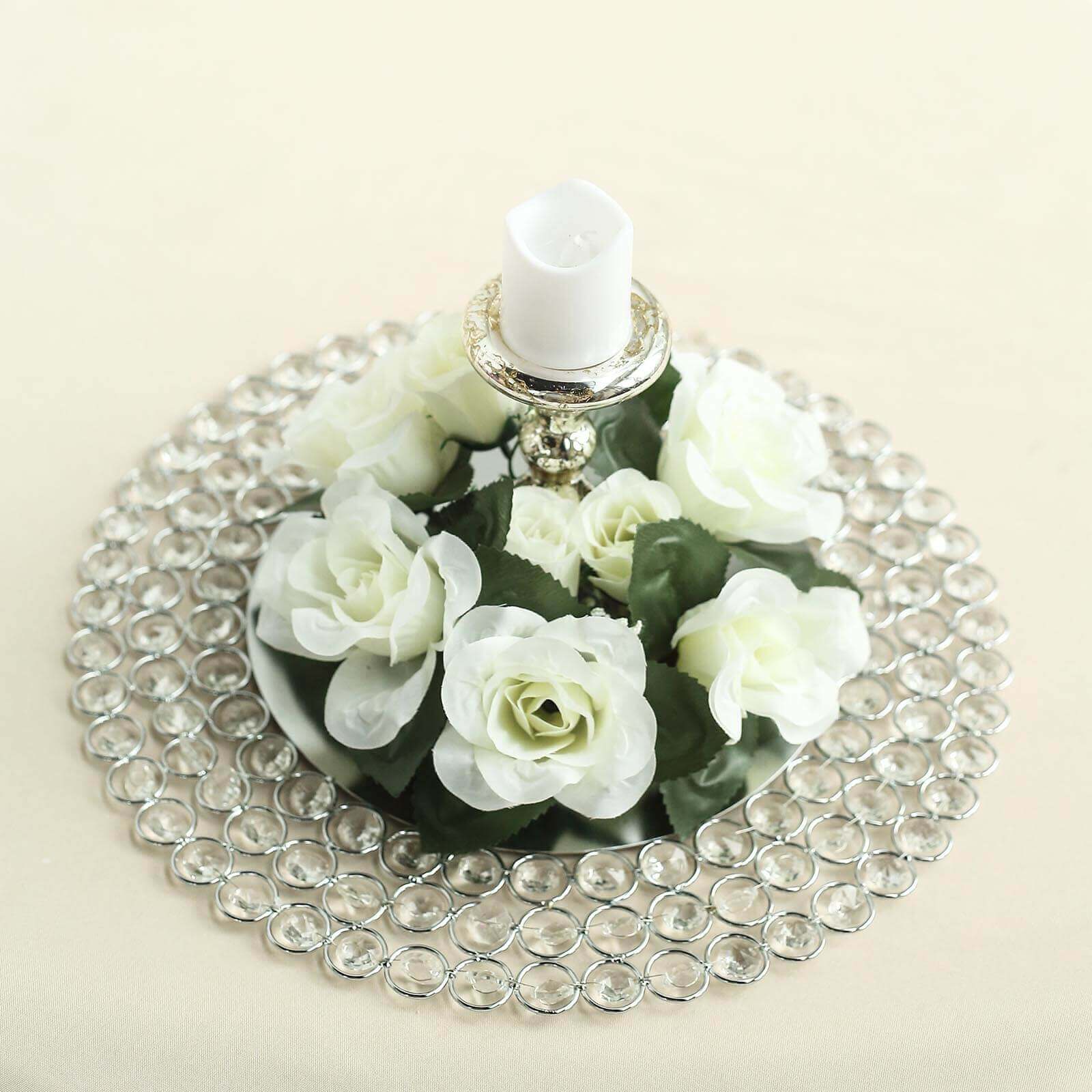 4 Pack 3" Ivory Artificial Silk Rose Flower Candle Ring Wreaths