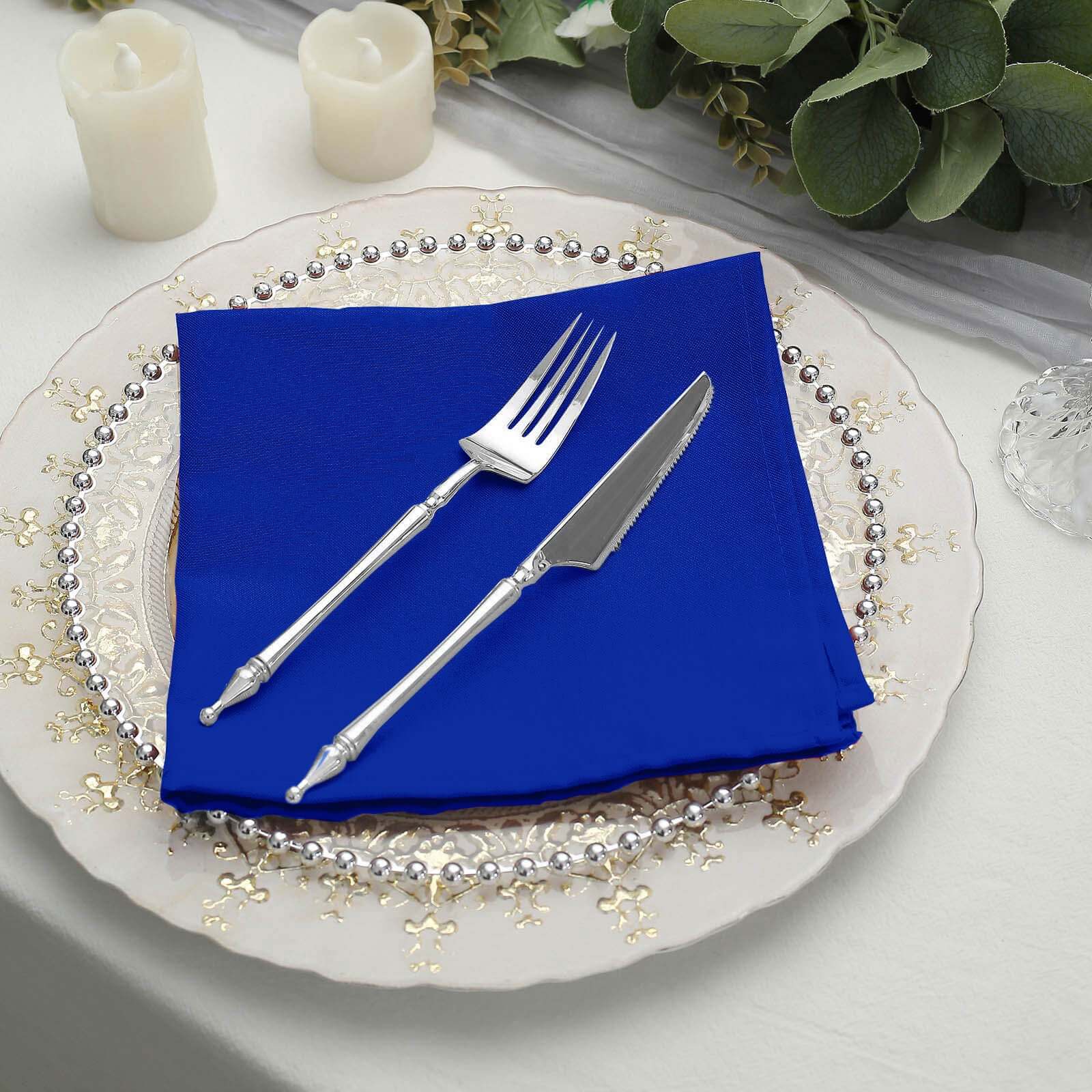 5 Pack Polyester 17"x17" Napkins Royal Blue - Durable & Wrinkle Resistant Dinner Napkins
