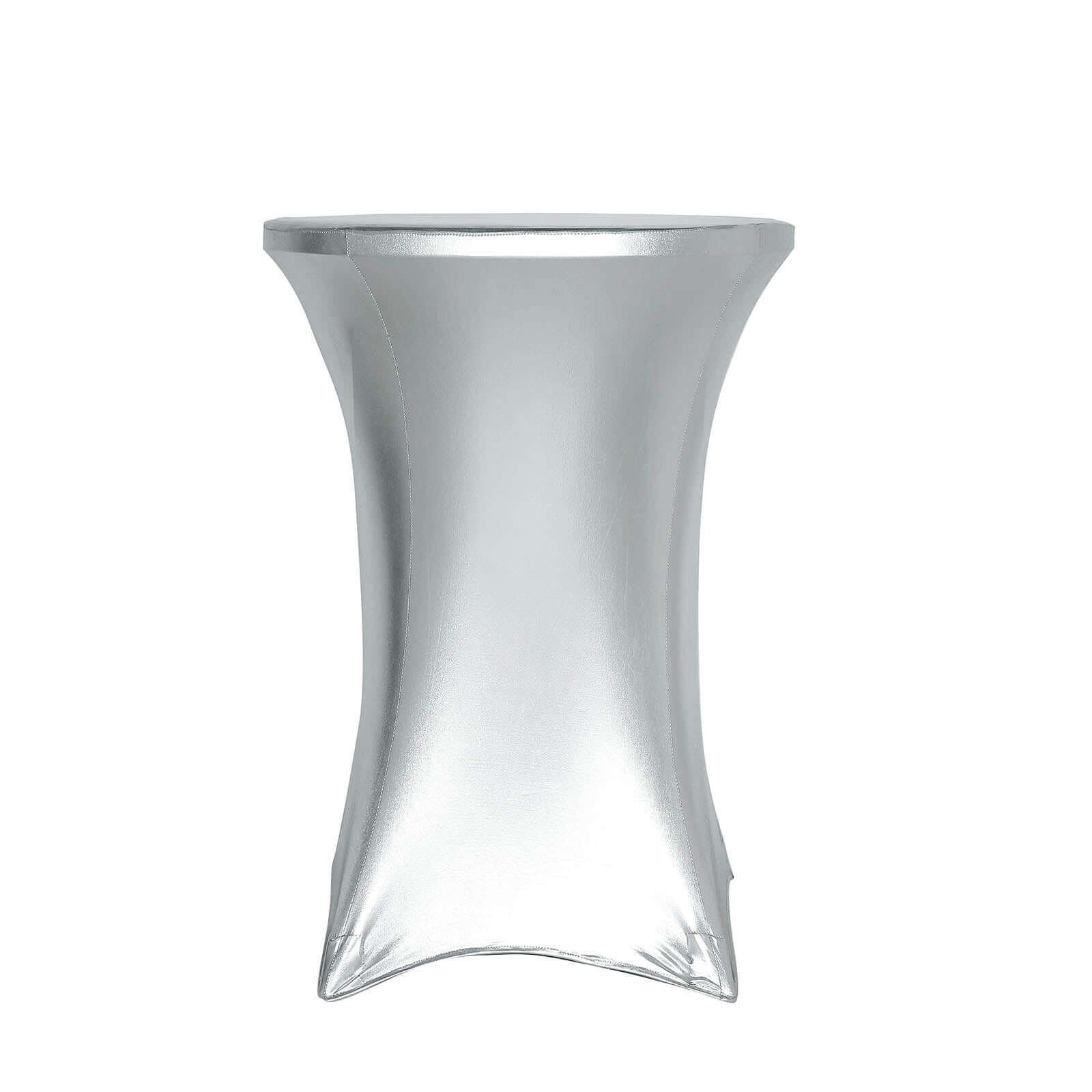 Metallic Spandex 32" Fitted Round Cocktail Table Cover Silver Highboy Tablecloth - Stretch Fit & Water-Resistant