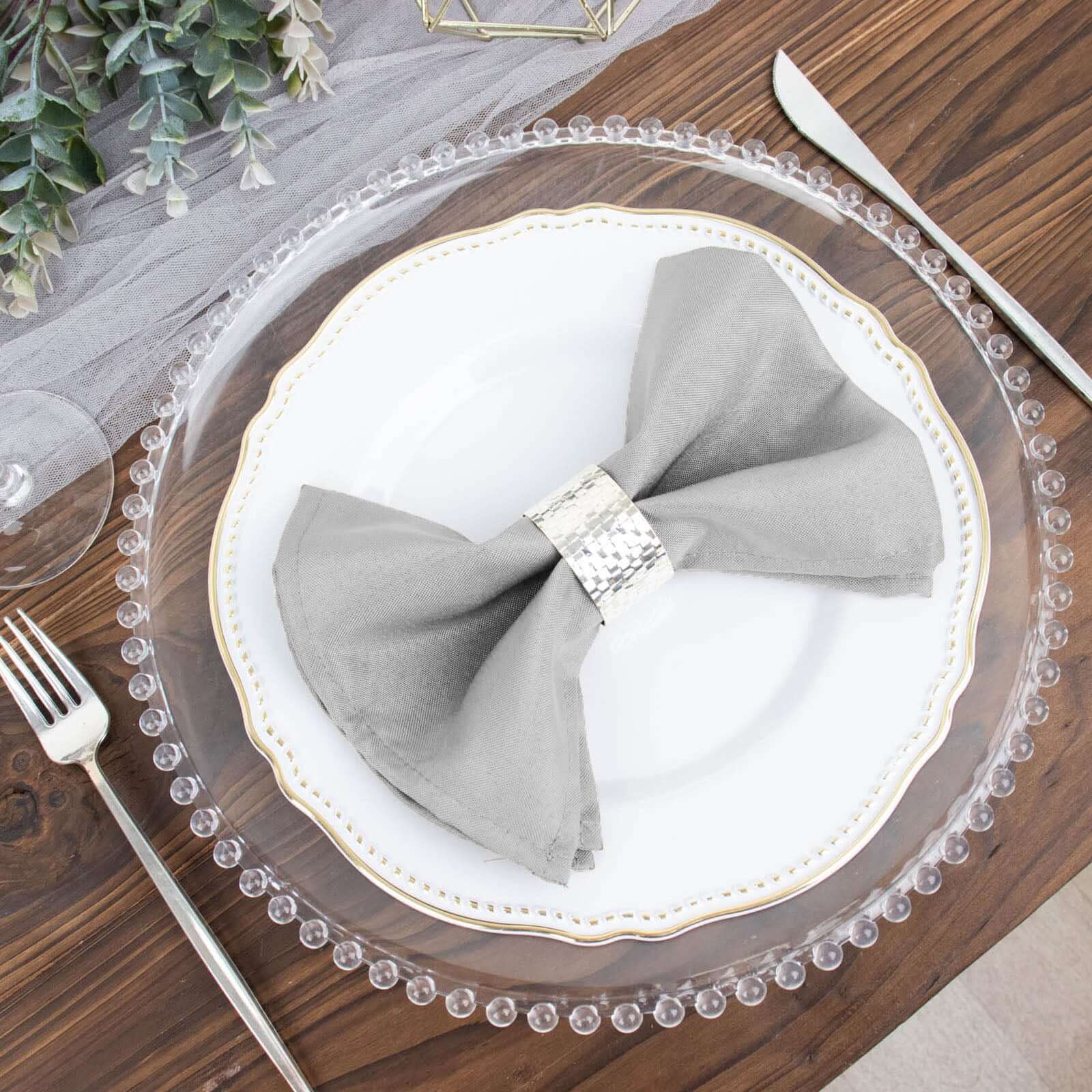 5 Pack Polyester 17"x17" Napkins Silver - Durable & Wrinkle Resistant Dinner Napkins
