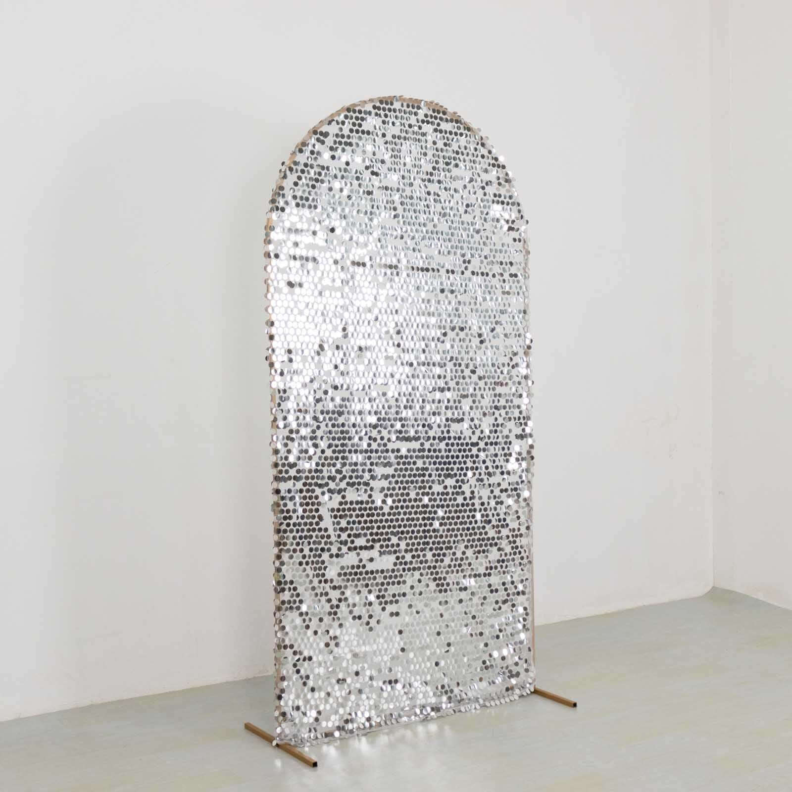 7ft Sparkly Silver Big Payette Sequin Fitted Wedding Arch Cover for Round Top Chiara Backdrop Stand