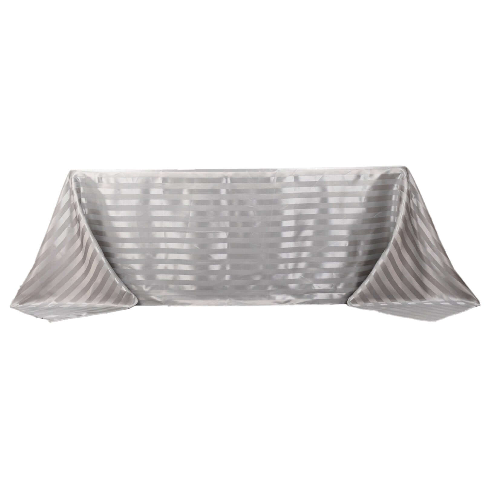 Satin Striped 90"x132" Rectangular Tablecloth Silver Satin Stripe - Seamless Silky Smooth Table Cover