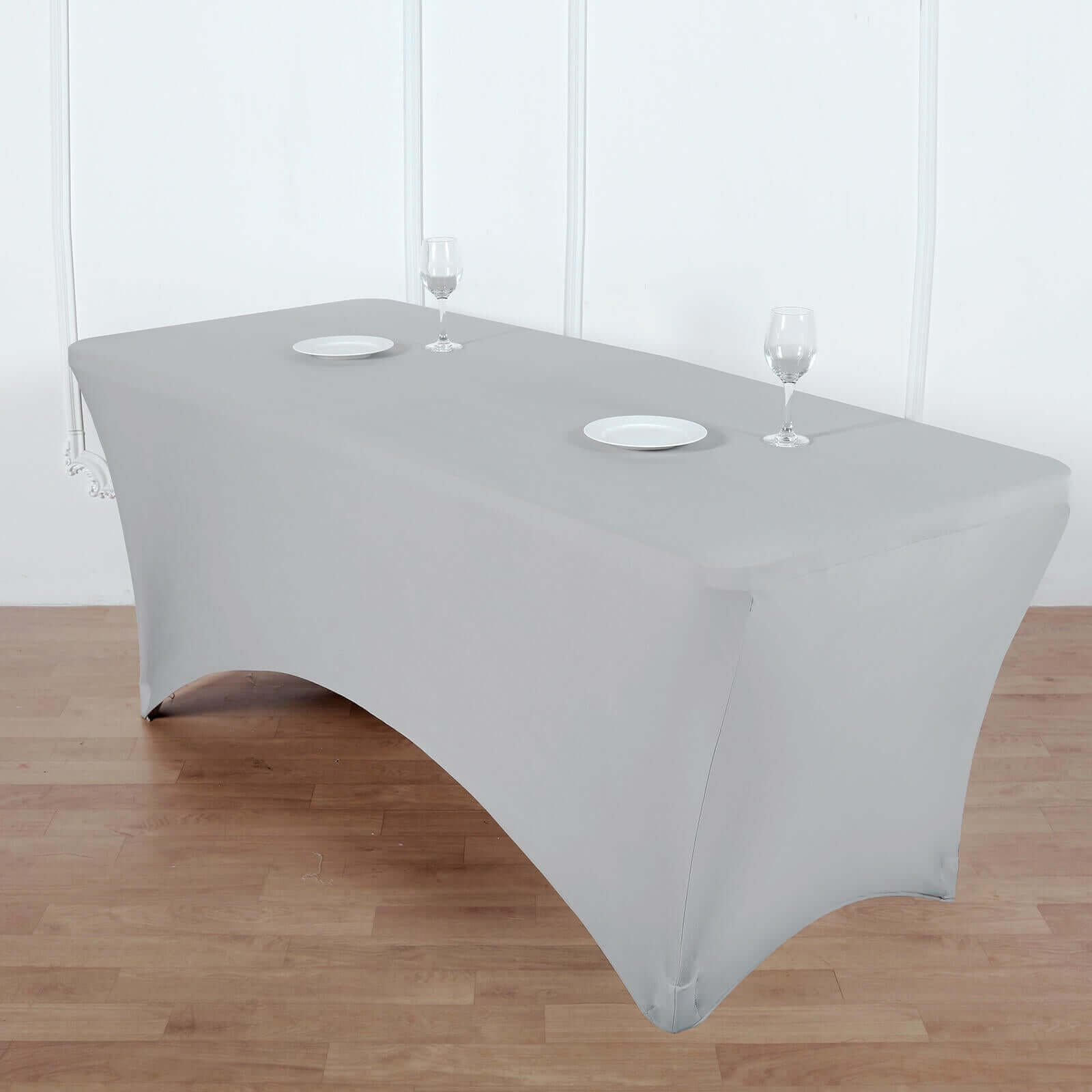 Stretch Spandex 96"x30" Rectangle Table Cover Silver - Durable Form-Fitting Tablecloth