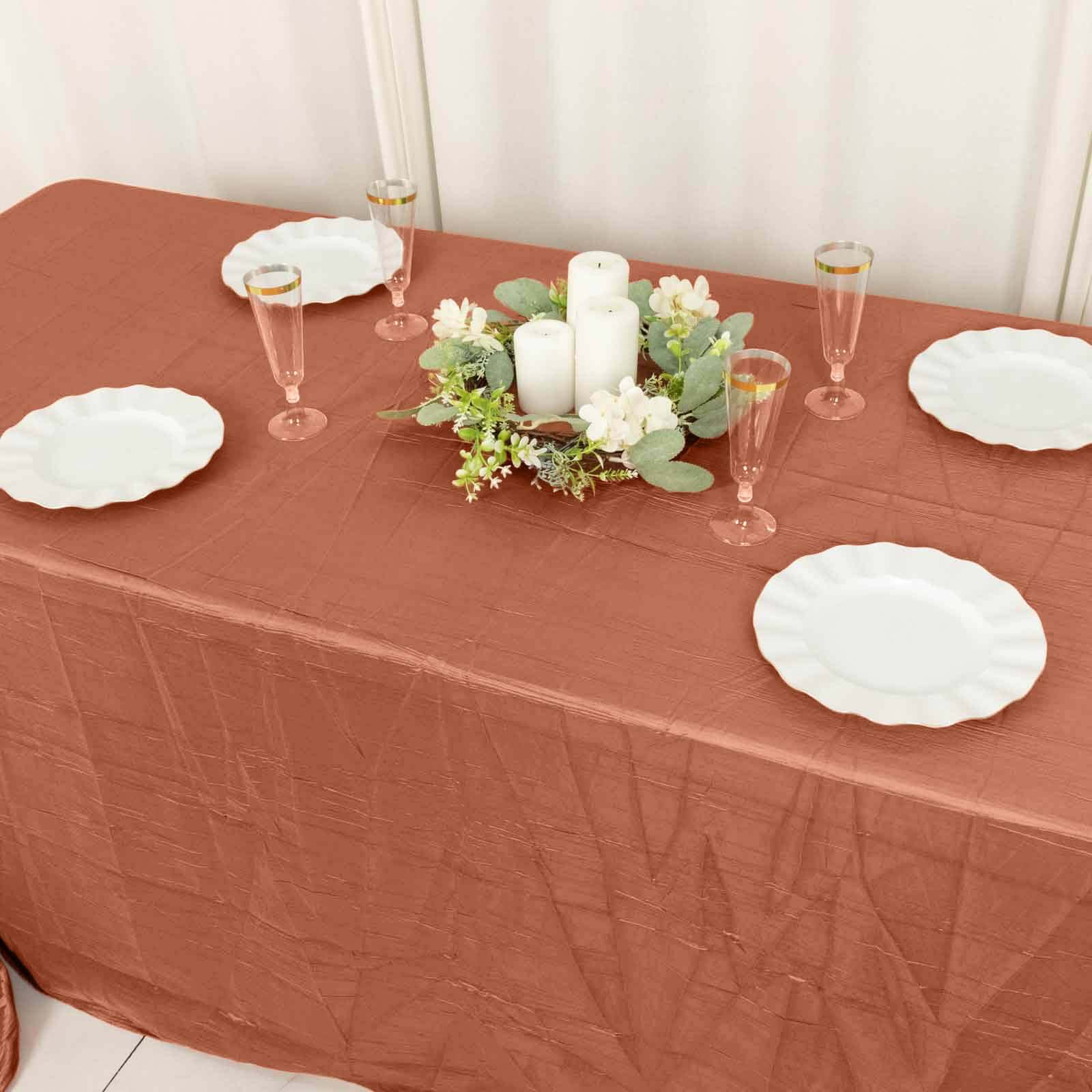 Taffeta 90"x156" Rectangle Tablecloth Terracotta (Rust) - Accordion Crinkle Seamless Table Cover
