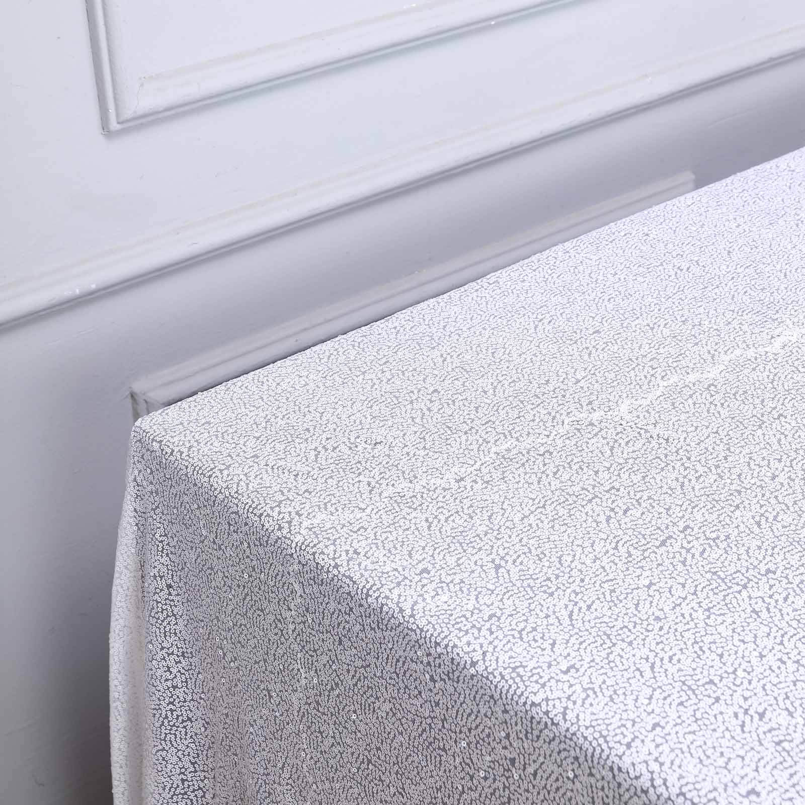 Sequin 90"x156" Rectangle Tablecloth White - Seamless Twinkling Design for Chic Celebrations