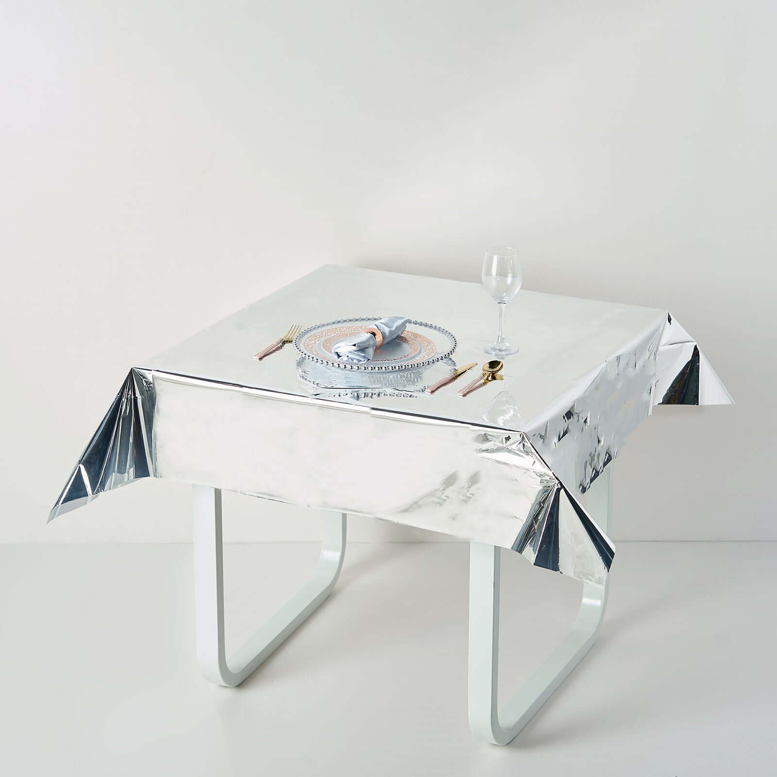 Metallic Foil Tablecloth Square Silver - Stylish Disposable Party Cover 50"x50"