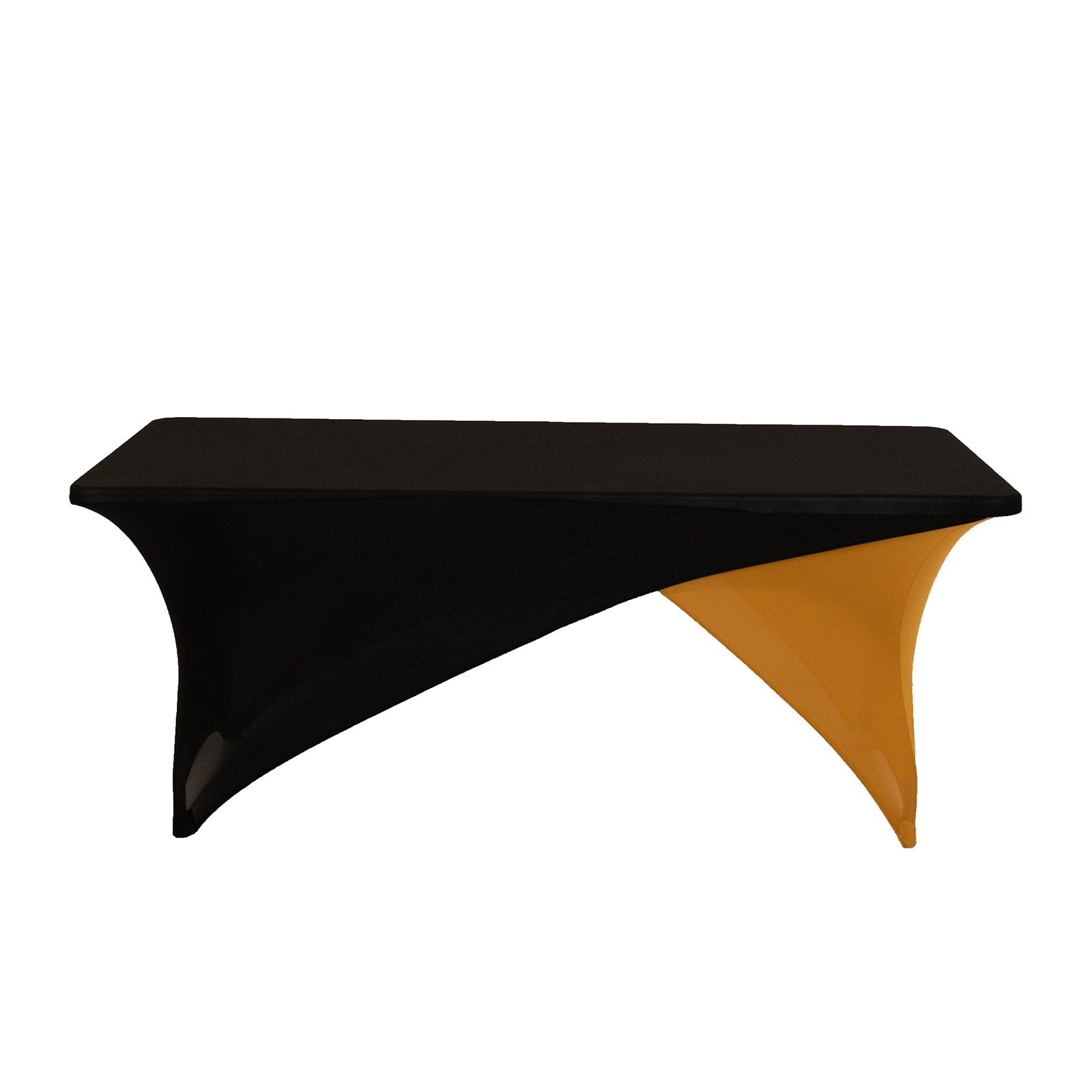 Stretch Spandex 72"x30" Rectangle Table Cover Black/Gold Cross Over Design - Two-Piece Fitted Tablecloth with Elastic Foot Pockets