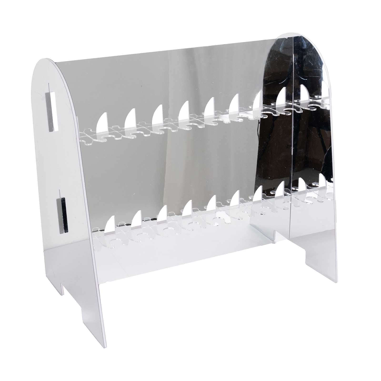 2-Tier Champagne Glass Holder Display Stand Table Top in Silver Mirror Finish - Modern Stemware Rack Cocktail Drink Holder with 18 Hooks for Events & DIY Bars 25"