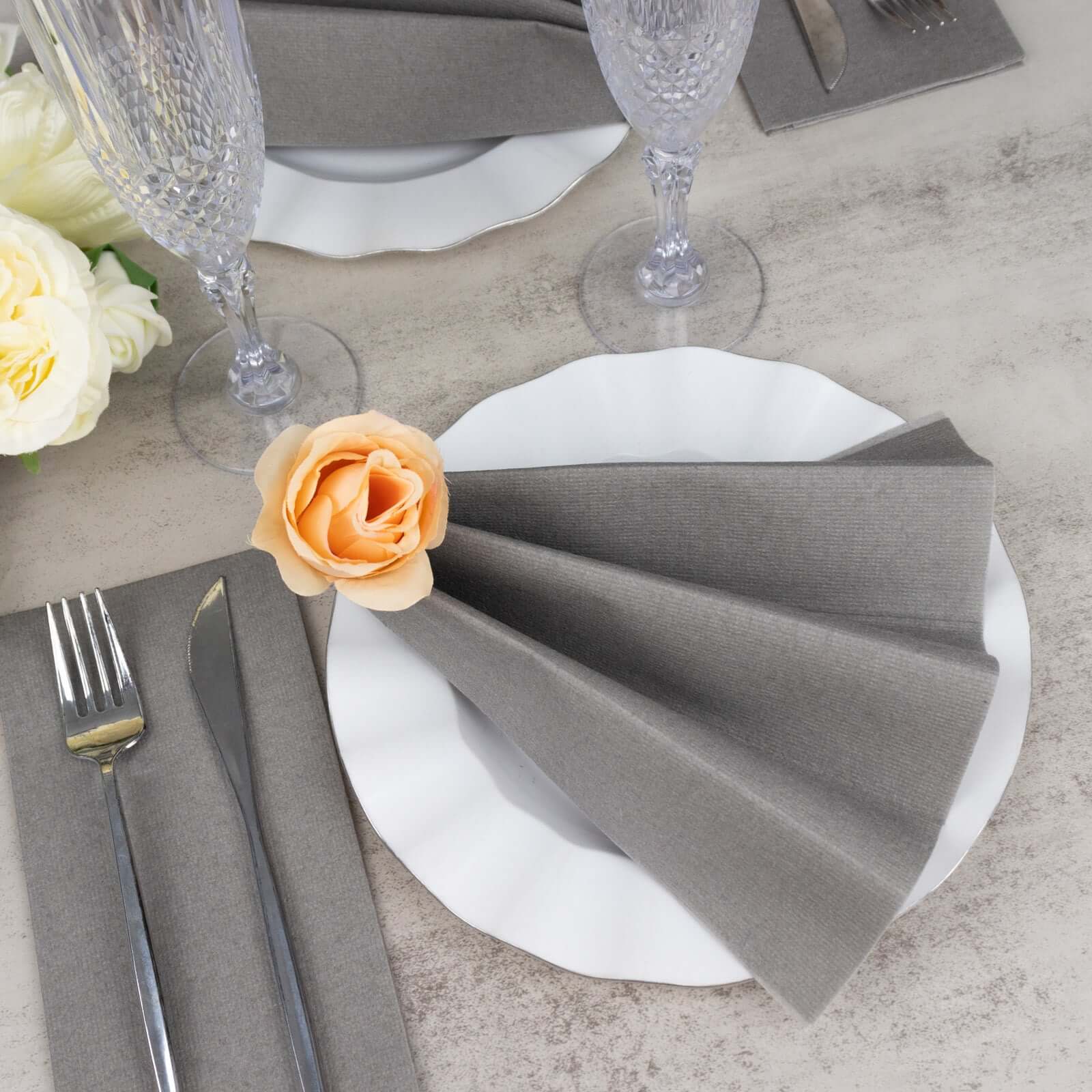 20-Pack Paper Linen-Like Napkins Silver - Disposable Hygienic Airlaid Guest Towels 8.5"x4"