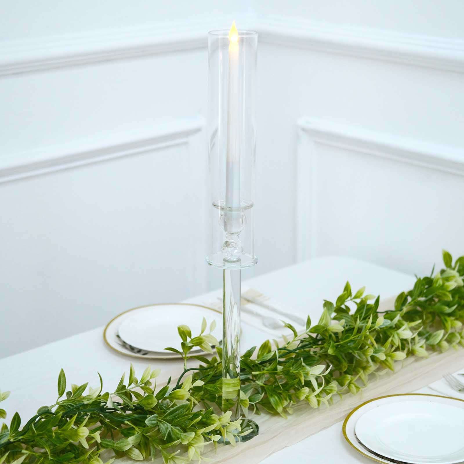 2-Pack Crystal Glass Hurricane Taper Candle Holders, Tall Decorative Candle Stands Clear Cylinder Chimney Tubes 22"