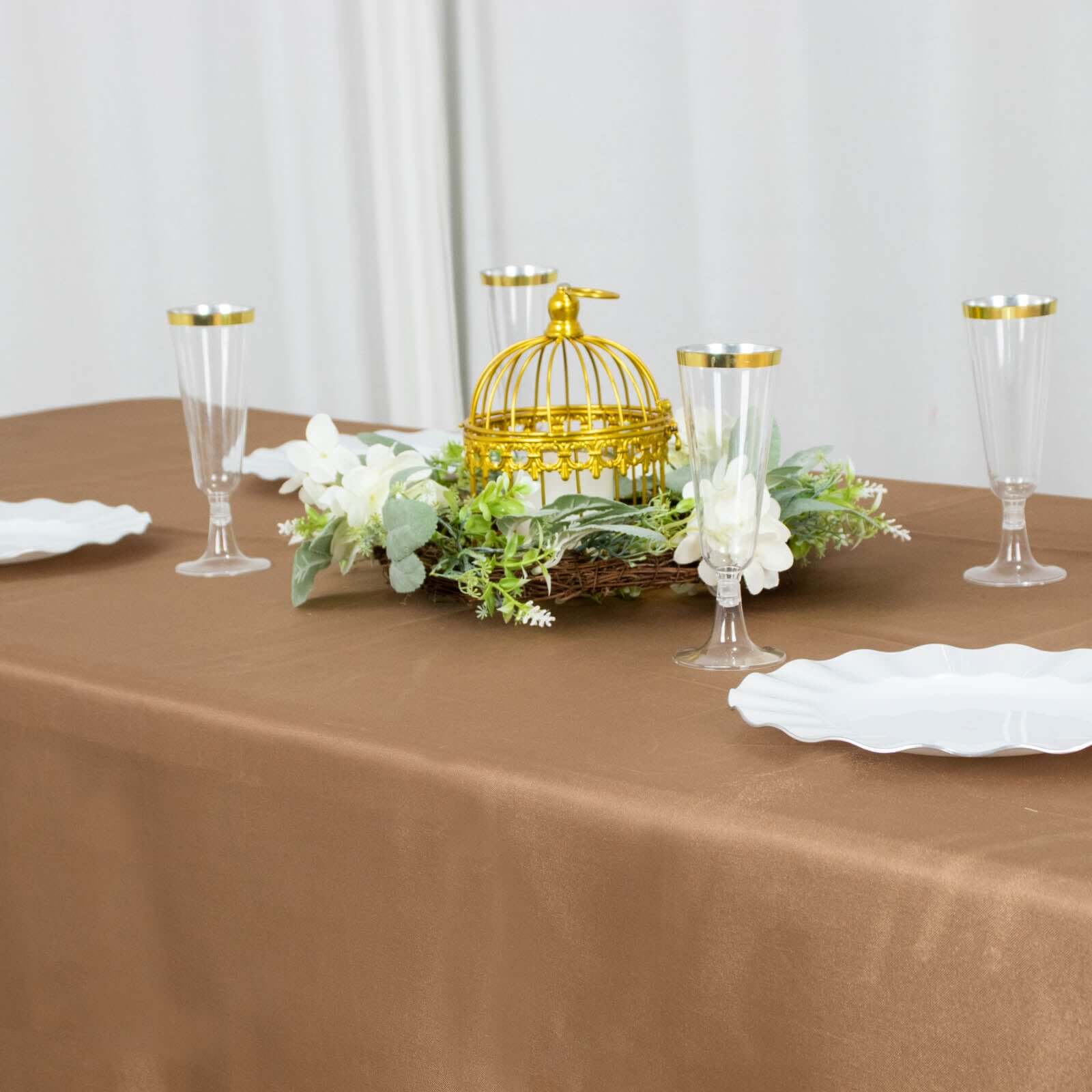 Satin Rectangular 90"x132" Tablecloth Taupe Satin - Seamless Table Cover