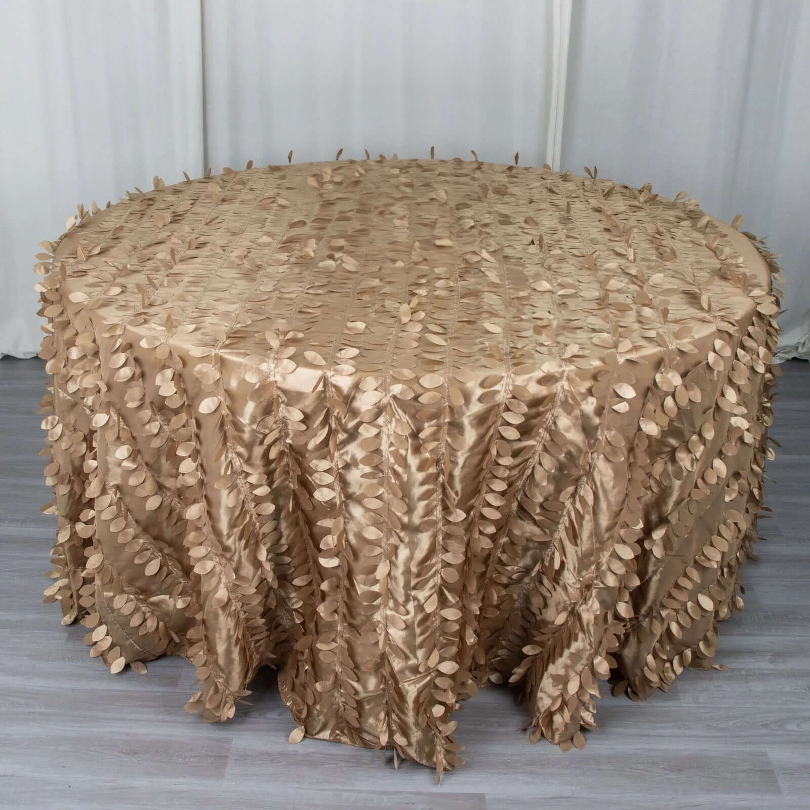 Taffeta 120" Round Tablecloth Taupe Leaf | 3D Leaf Petal Design Seamless Table Cover