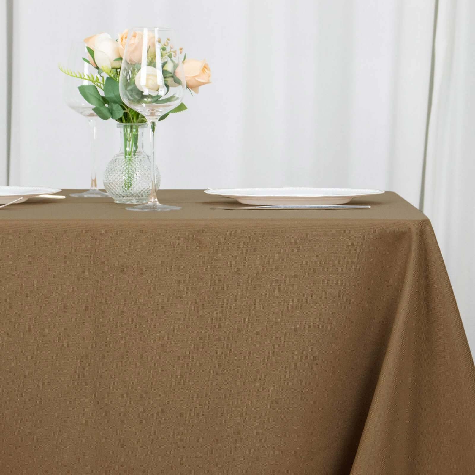 Polyester Square 90"x90" Tablecloth Taupe - Wrinkle-Resistant & Durable Table Cover