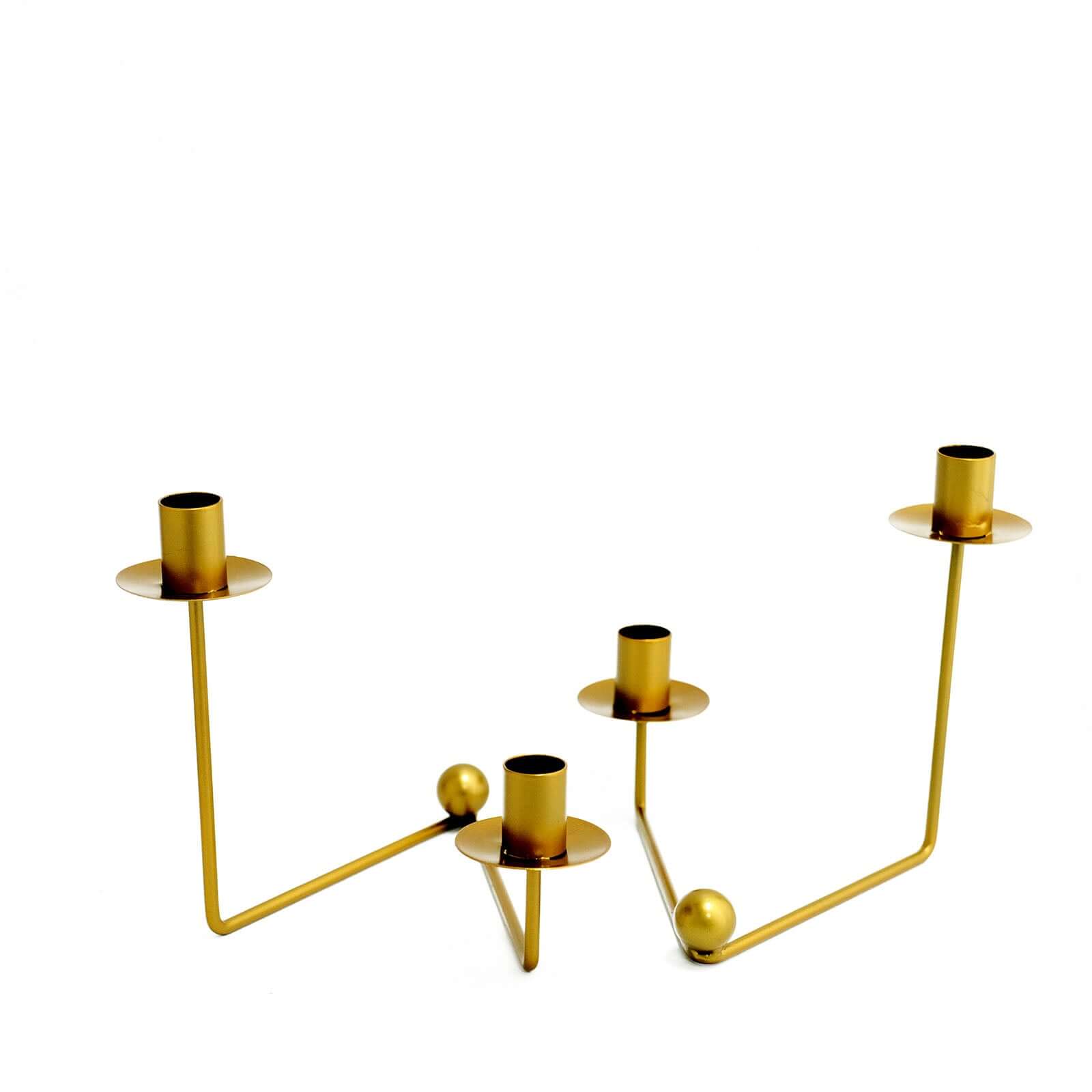 2-Pack V-Shaped Geometric Taper Candelabra 2 Arm Candle Holder Design Gold Metal - Wedding Decor Accent 7"