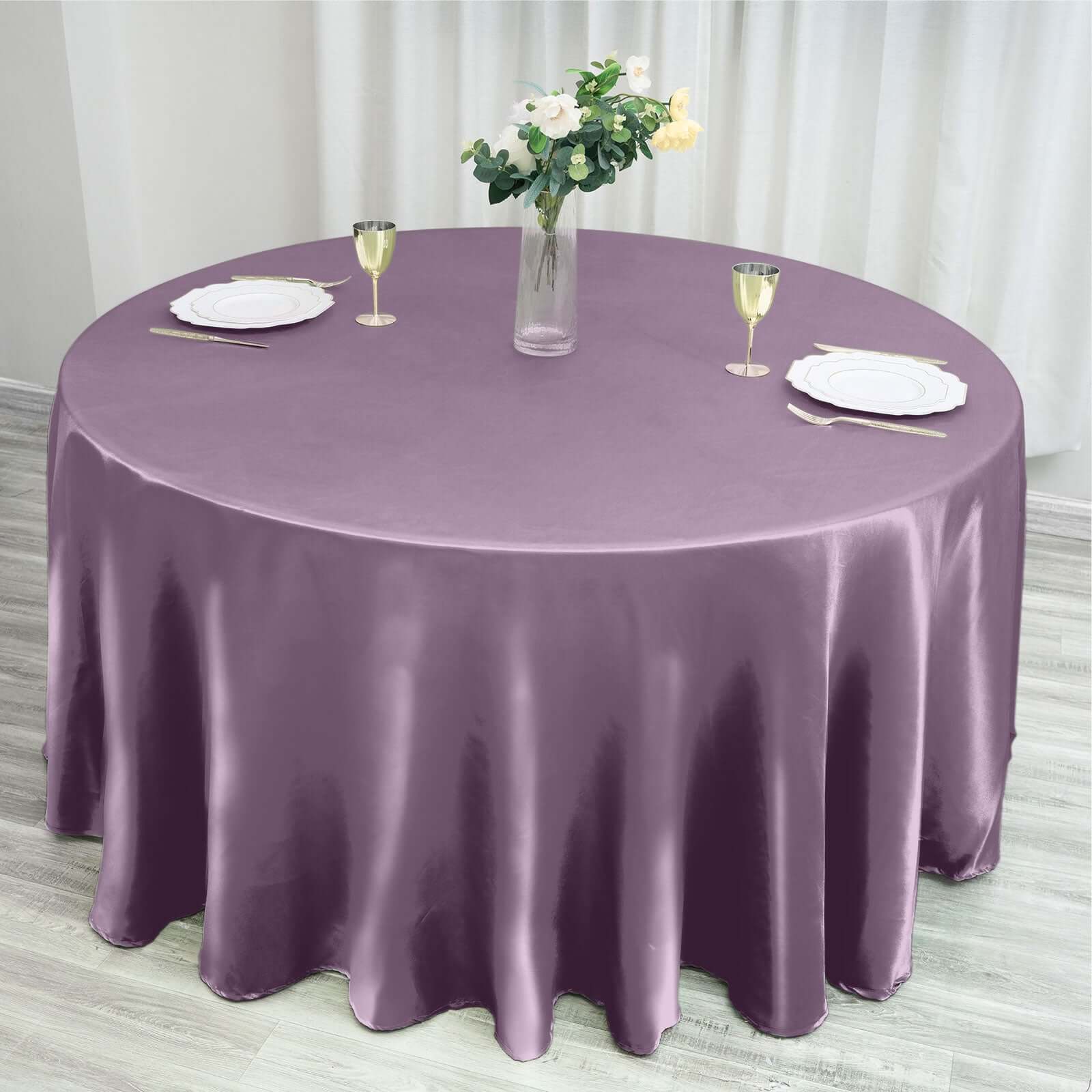Satin 120" Round Tablecloth Violet Amethyst - Stylish Seamless Table Cover