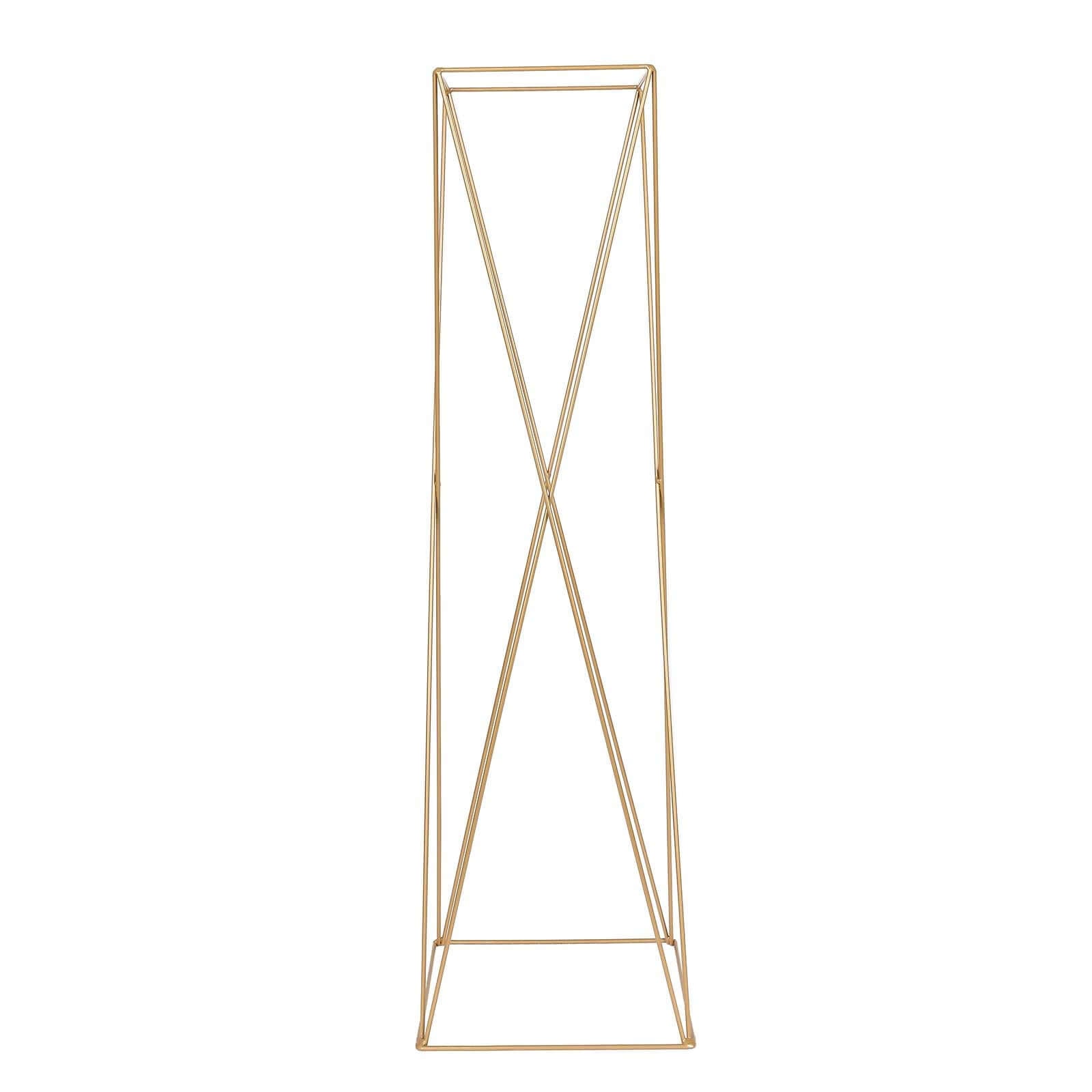 2-Pack Wedding Centerpieces Metal Geometric Crisscross Design Gold - Open Column Pedestal Stands 32"