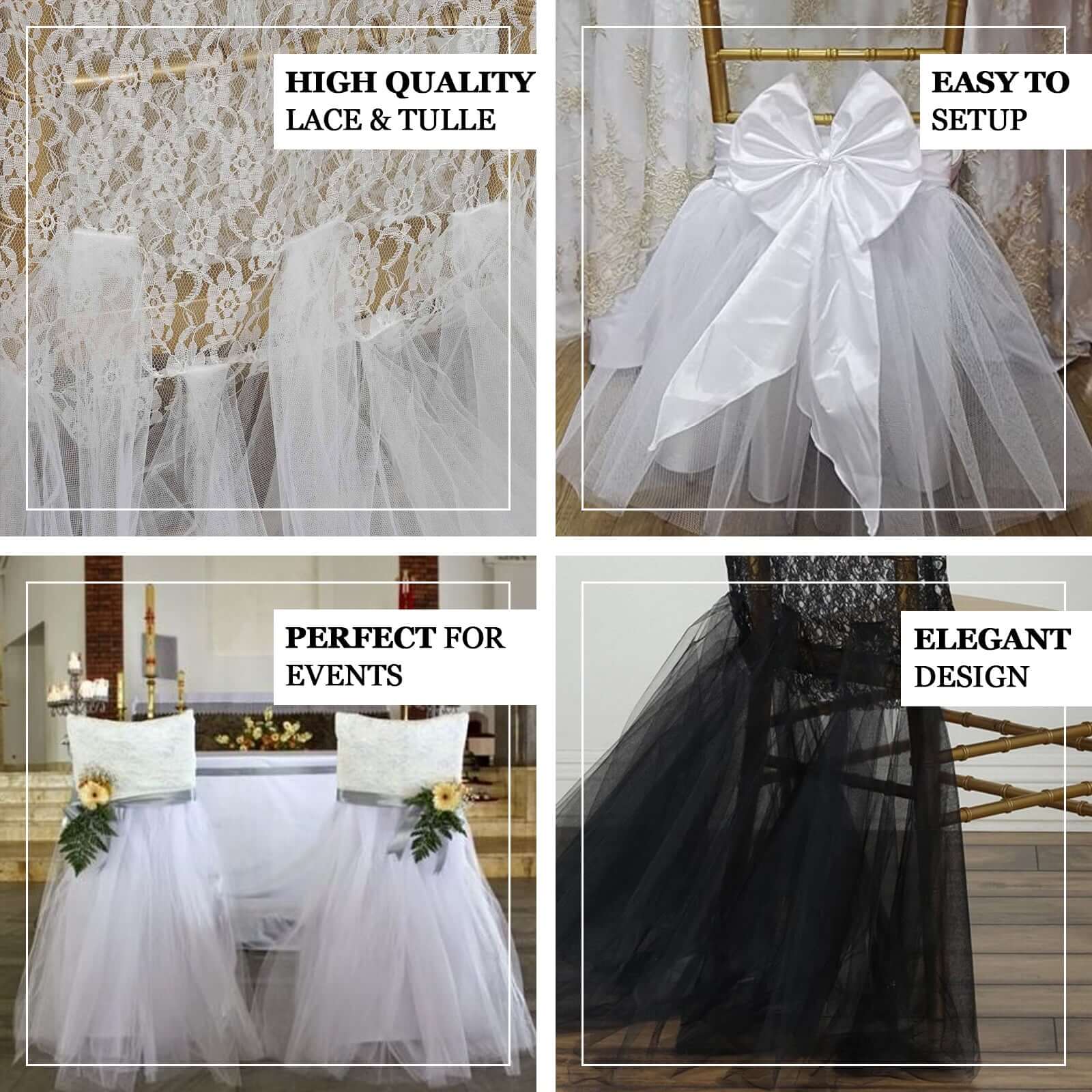 Lace and Tulle Chair Cover Skirt for Wedding Chairs Ivory - Stylish Tutu Slipcover for Sophisticated Event Decor