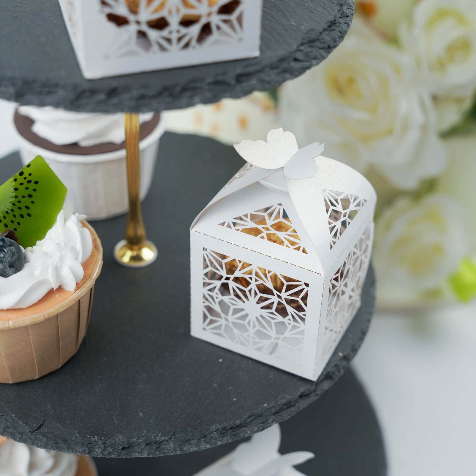 25 Pack White Butterfly Top Laser Cut Lace Favor Candy Gift Boxes