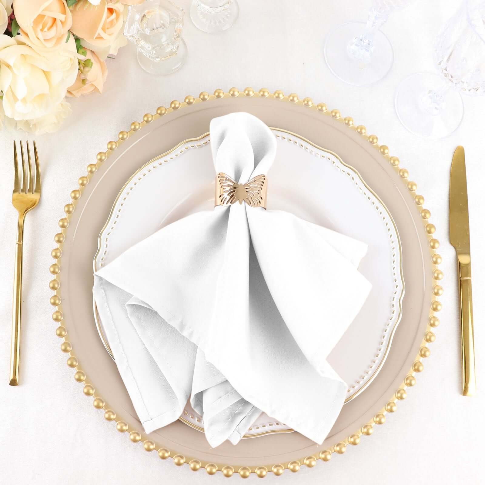5 Pack Polyester 17"x17" Napkins White - Durable & Wrinkle Resistant Dinner Napkins for Everyday Dining & Events