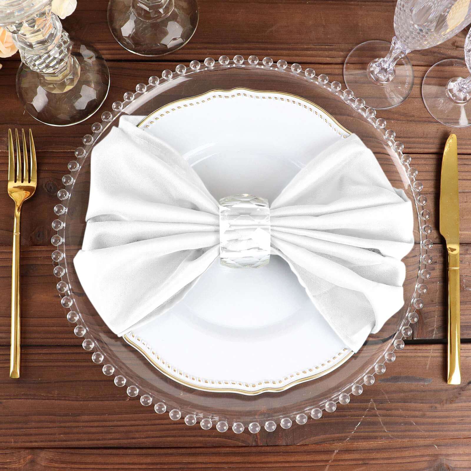 5 Pack Polyester 20"x20" Napkins White - Wrinkle Resistant & Easy Care Cloth Napkins for Special Occasions