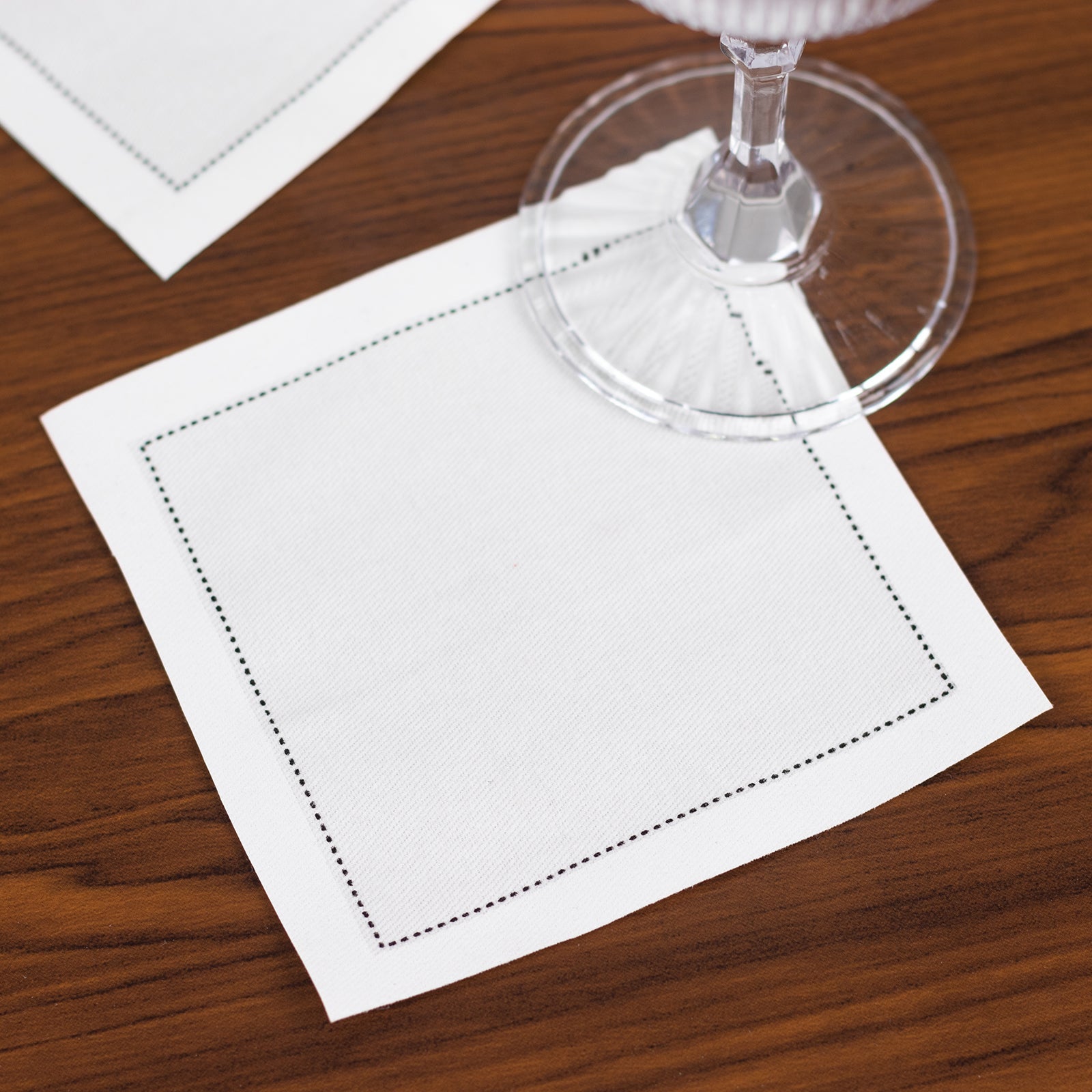 50-Pack Cotton Cocktail Napkins with Black Hemstitched Border White - Disposable 4.5"x4.5" Napkins for Events