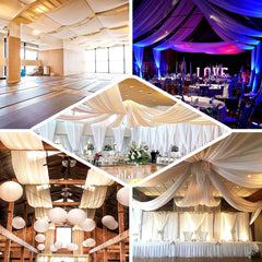 White Scuba Polyester Ceiling Drape Backdrop Curtain Panel, Commercial Grade Fire Retardant Wrinkle Free Draping Fabric With Rod Pockets - 5ftx40ft