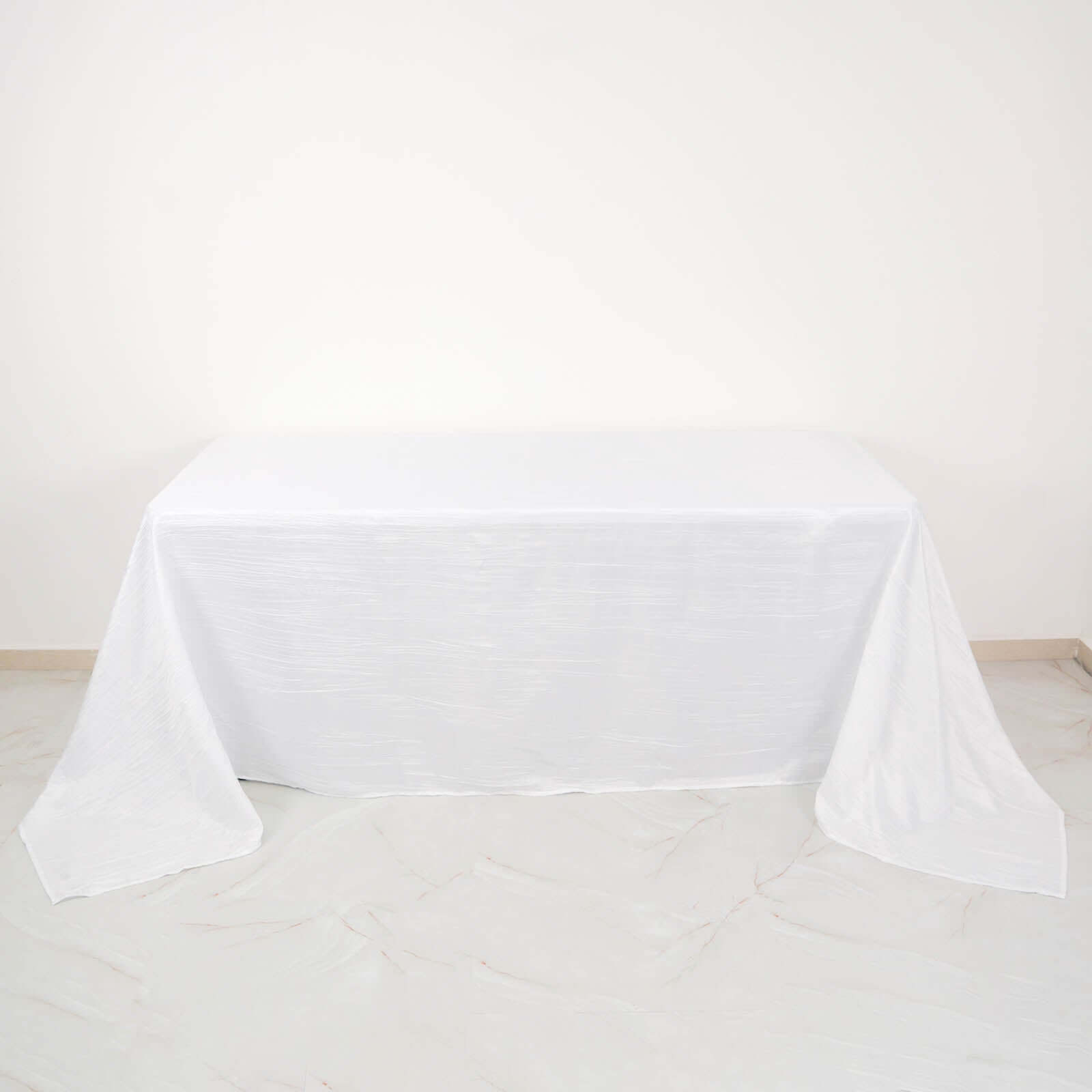 Taffeta 90"x132" Rectangle Tablecloth White - Seamless Accordion Crinkle Design for Sophisticated Gatherings