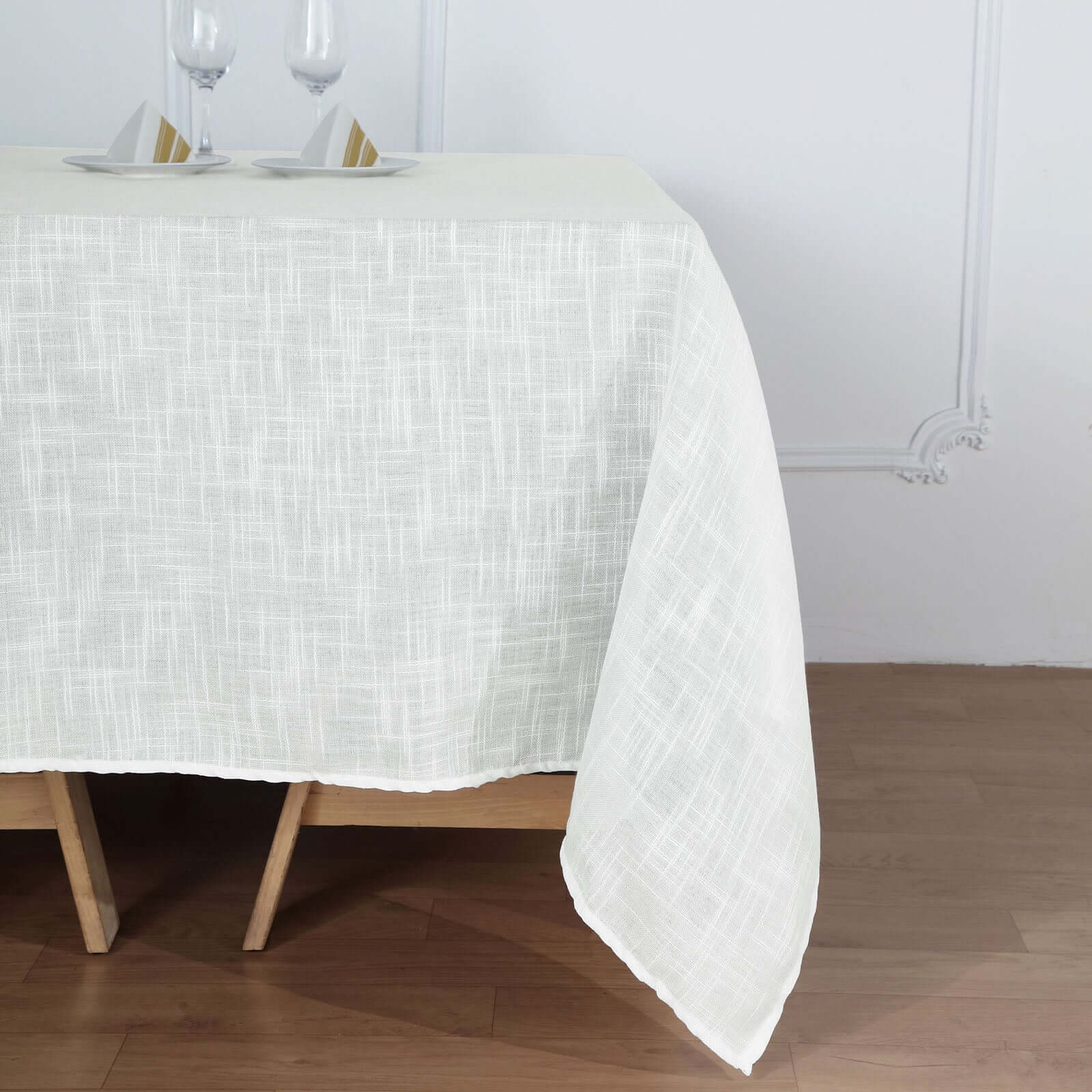 Linen 72"x72" Table Overlay Square Tablecloth White - Slubby Textured Wrinkle-Resistant Design for Stylish Occasions