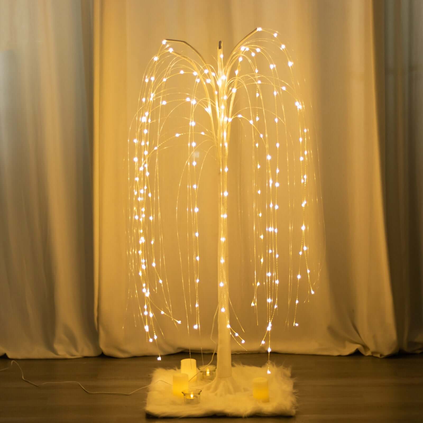 180 LED Lighted Tree Centerpiece Weeping Willow Design White Warm White - Plug-in Adapter Tabletop Accent 4ft