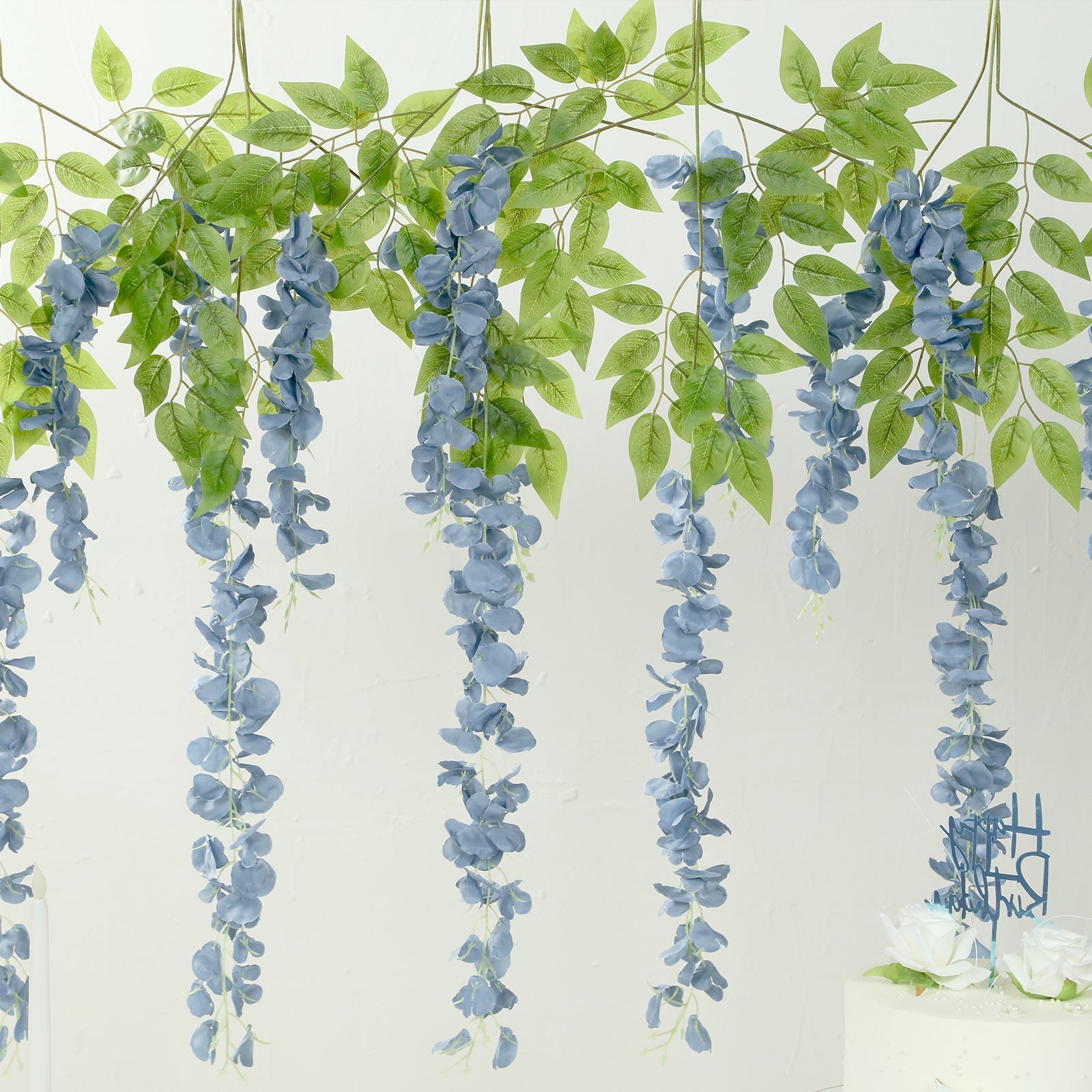 5 Pack 44" Silk Hanging Wisteria Flower Garland Vines in Dusty Blue, Elaborated 3 Full Strands in 1 Bush