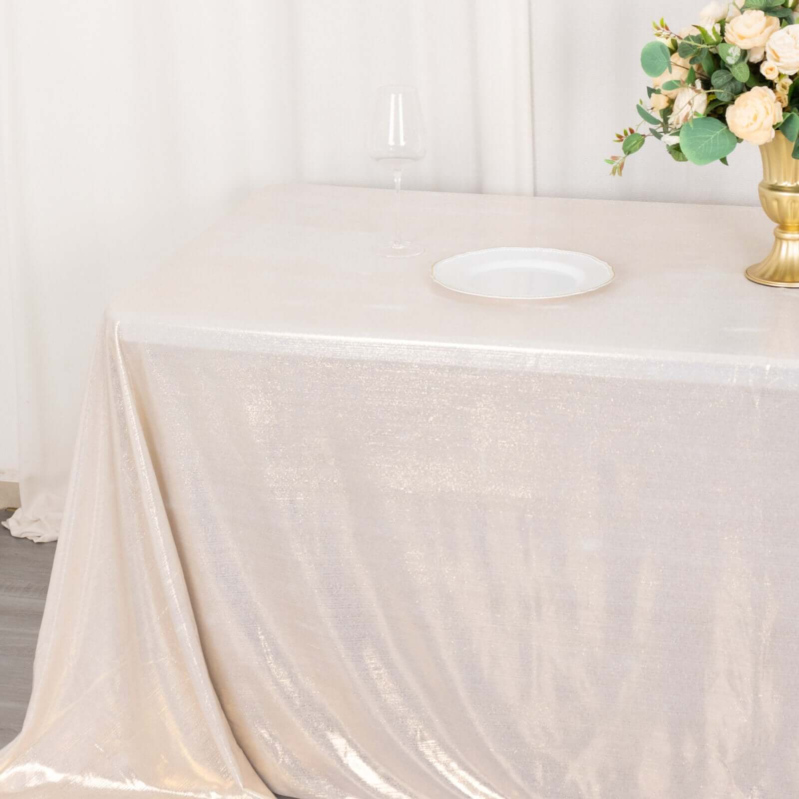 Sequin Dots Polyester 90"x132" Rectangle Tablecloth Shimmering Beige - Seamless, Glittering & Wrinkle Free Table Cover
