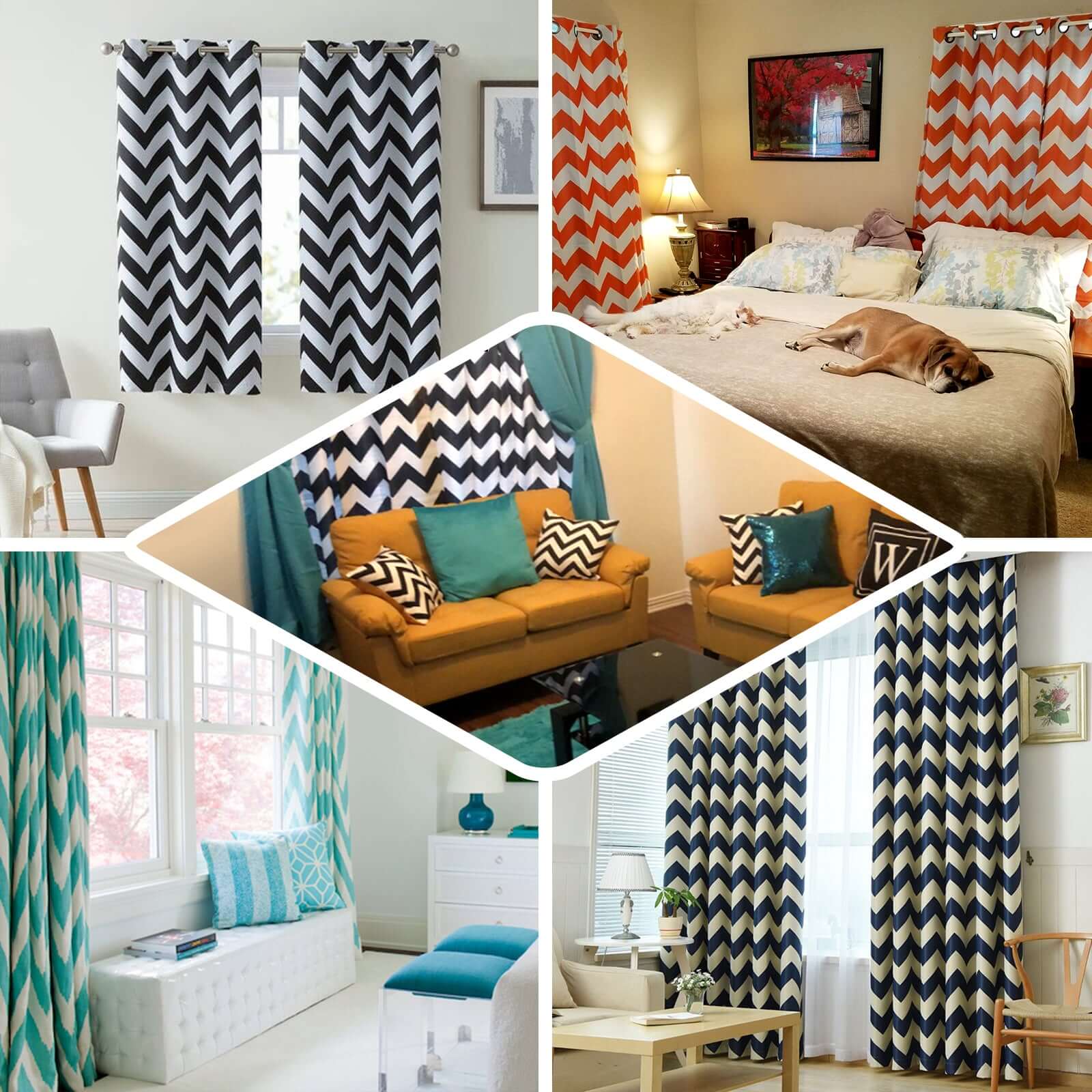 2 Pack White Mint Chevron Design Thermal Blackout Soundproof Curtains With Chrome Grommet Window Treatment Panels - 52"x64"
