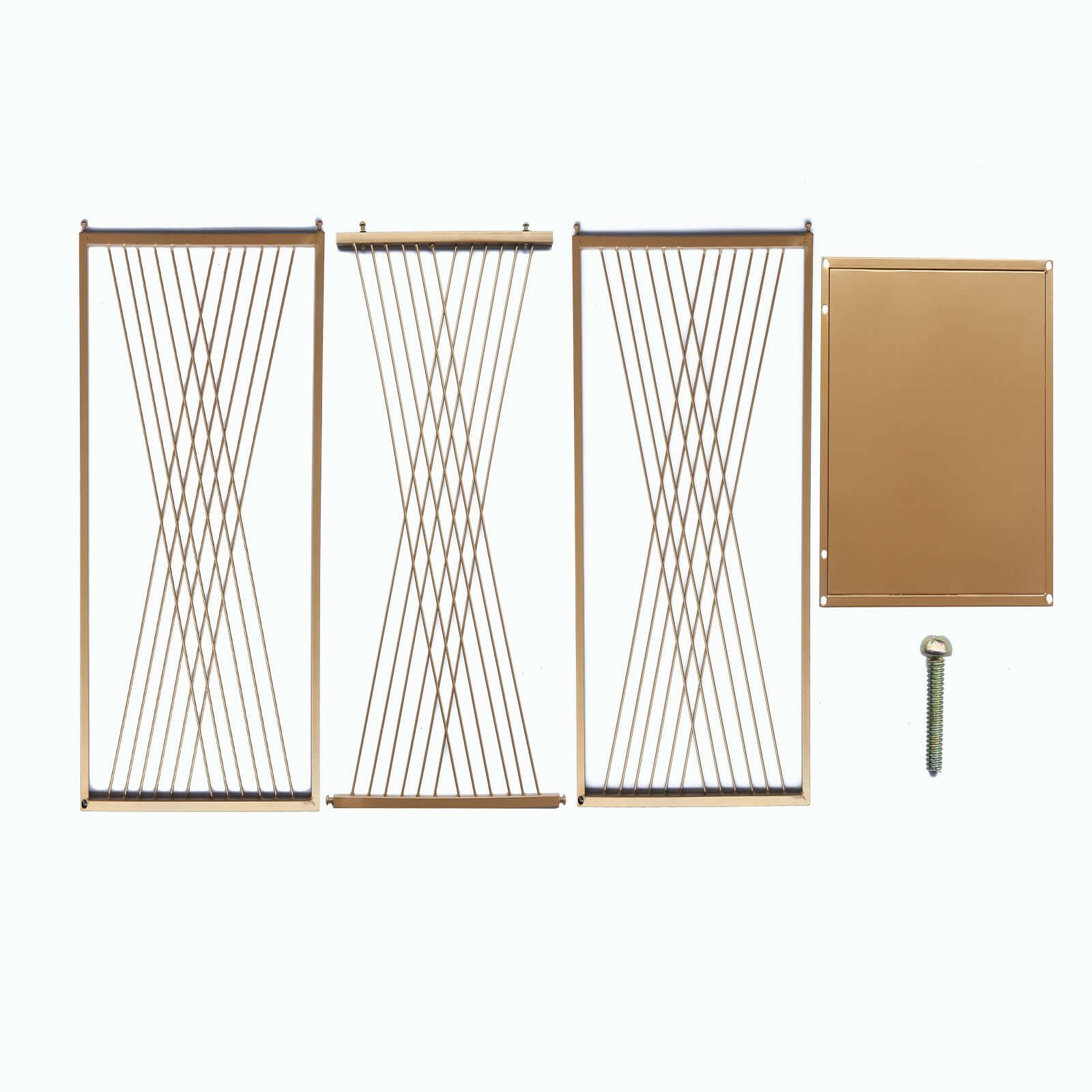 Set of 3 Gold Metal Rectangular Plant Stands with Geometric Crossed Lines Pattern, Nesting Cake Dessert Tables Floral Display Stands - 19",27",35"