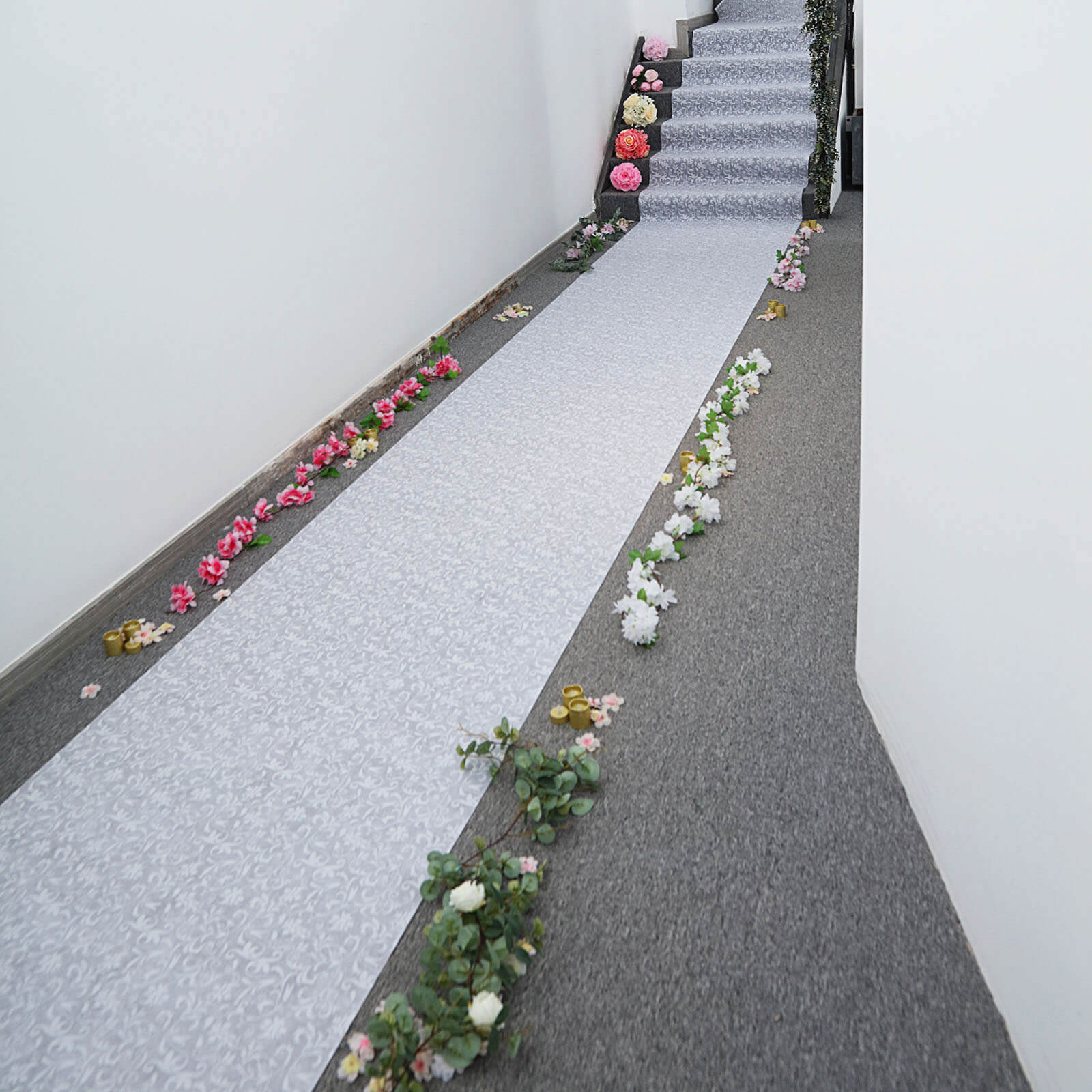 36"x100ft White Floral Lace Aisle Runner