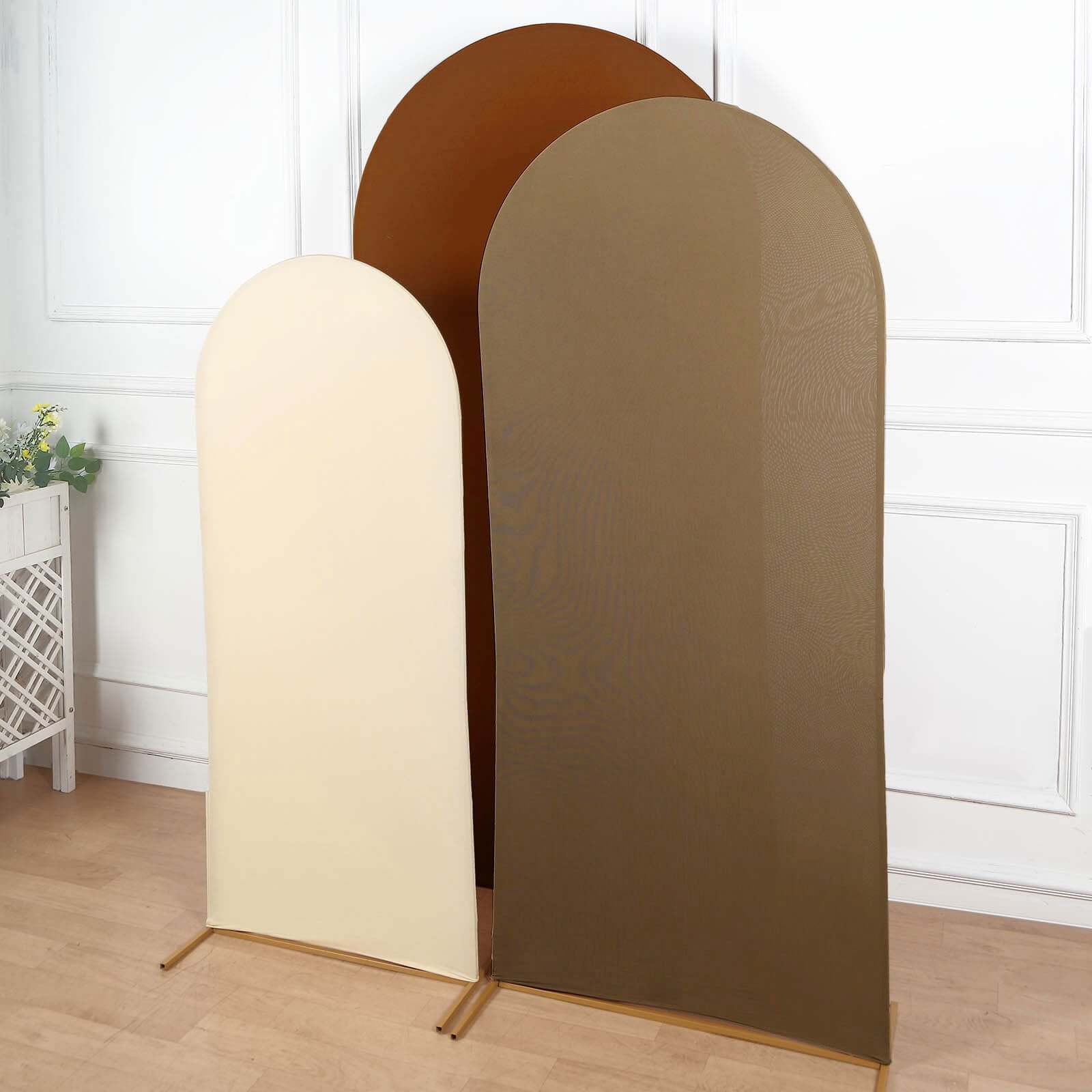 Set of 3 Mixed Natural Spandex Fitted Chiara Backdrop Stand Cover For Round Top Wedding Arch - 5ft, 6ft, 7ft