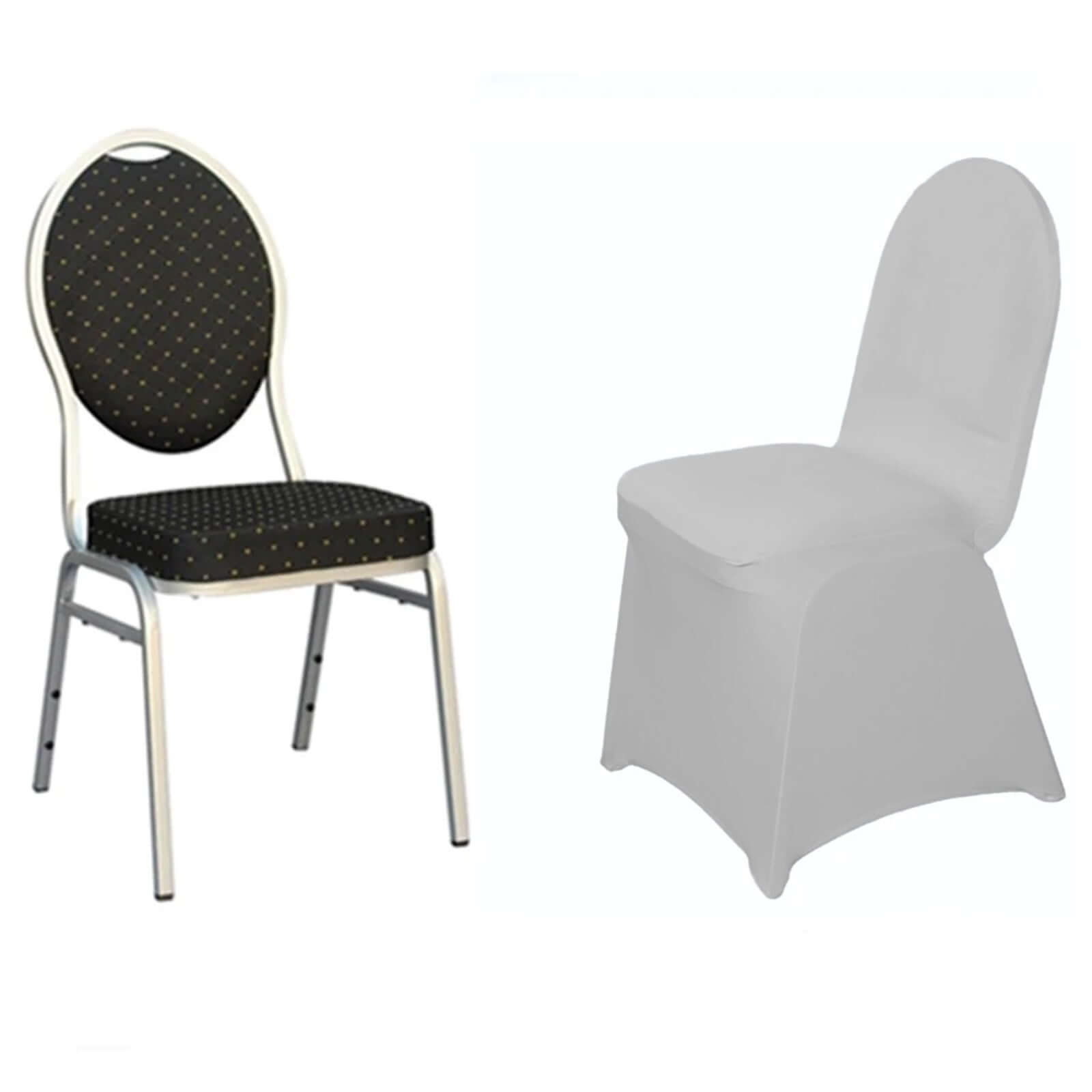 Spandex Chair Cover for Banquet Chairs Silver - Stretch 160GSM Fabric with Slip-On Slipcover