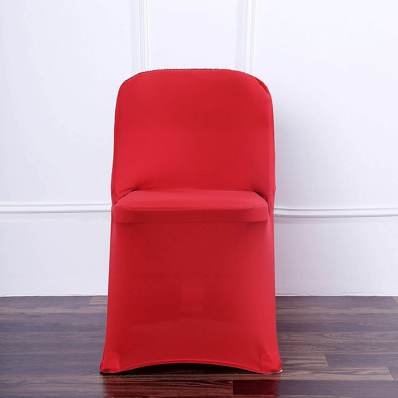 Stretch Spandex Chair Cover Red for Folding Chairs - Metallic Shimmer Tinsel Back Design Fitted Slipcover